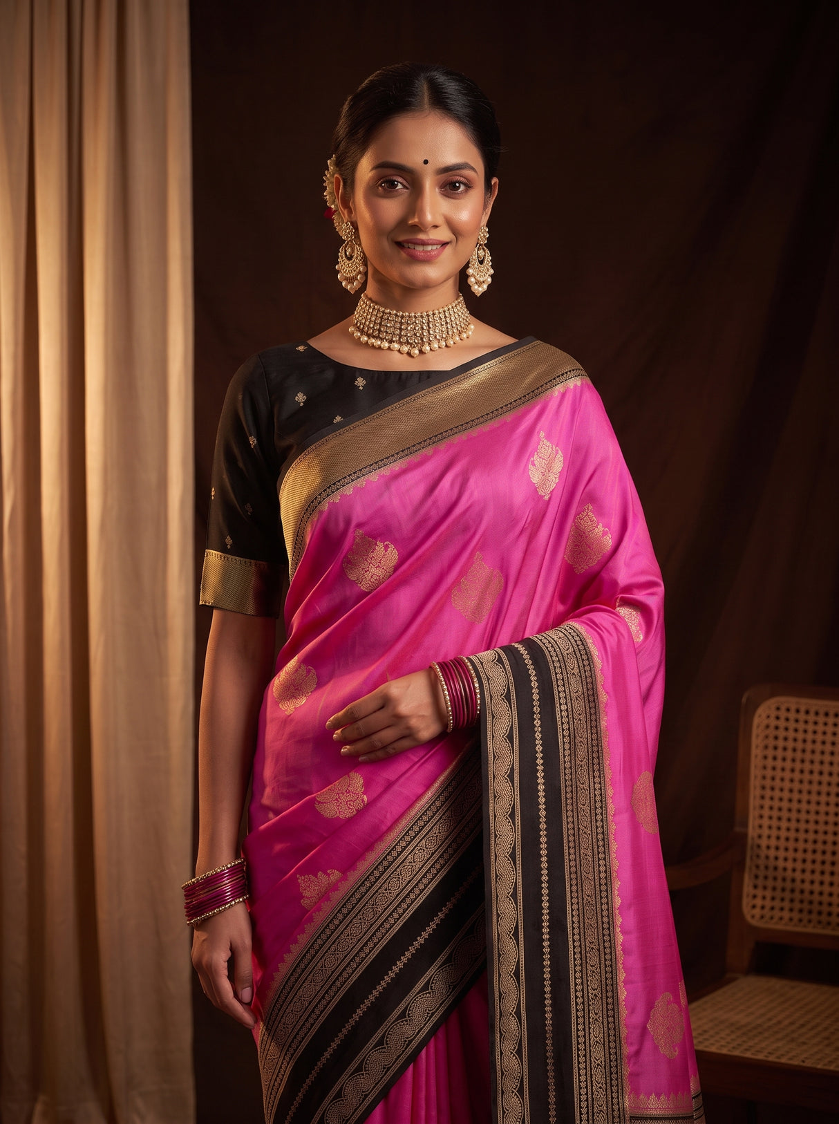 MIMOSA Pink Mysore Silk crepe Saree — pose 10 styling detail