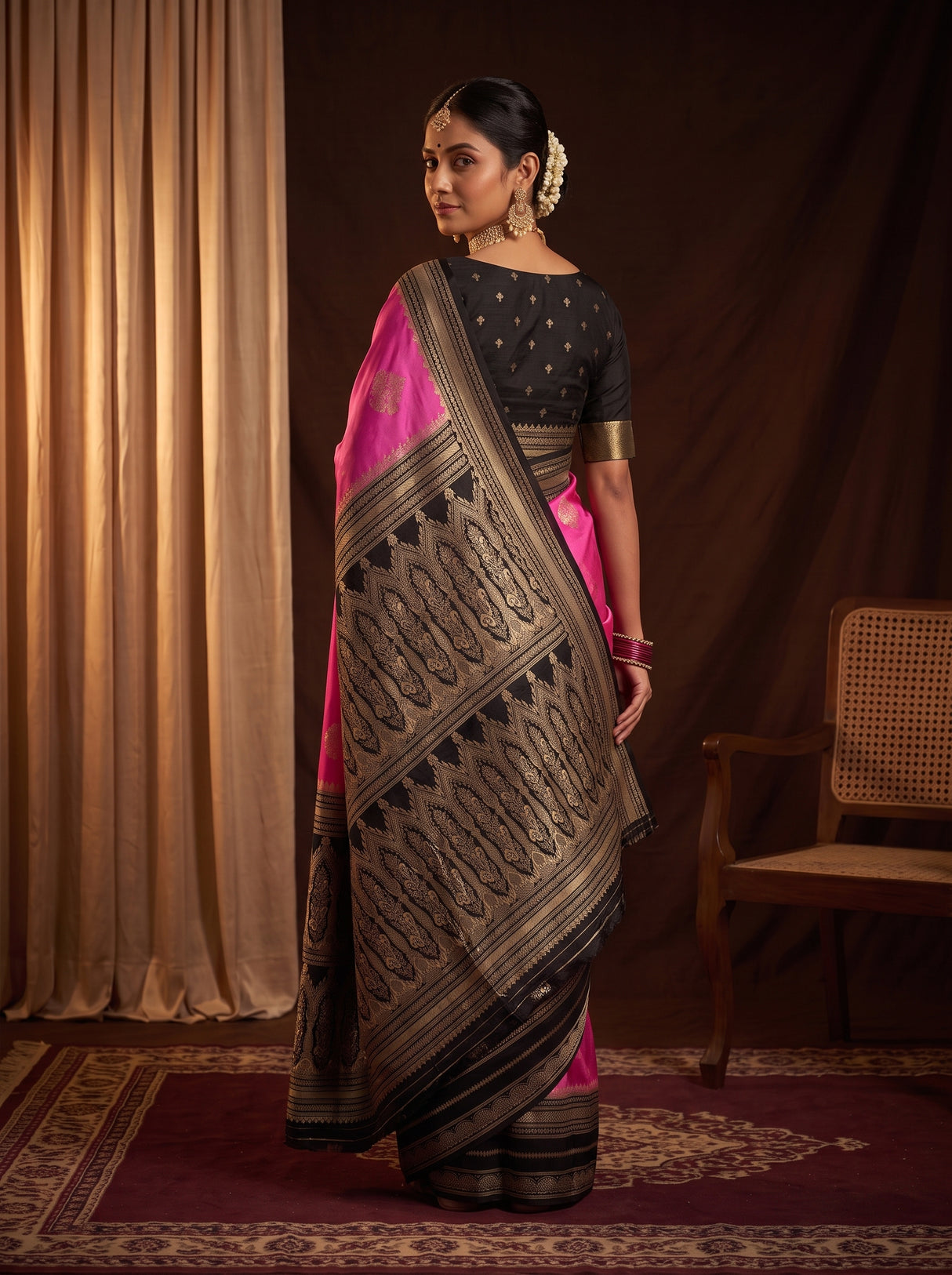 MIMOSA Pink Mysore Silk crepe Saree — pose 2 styling detail