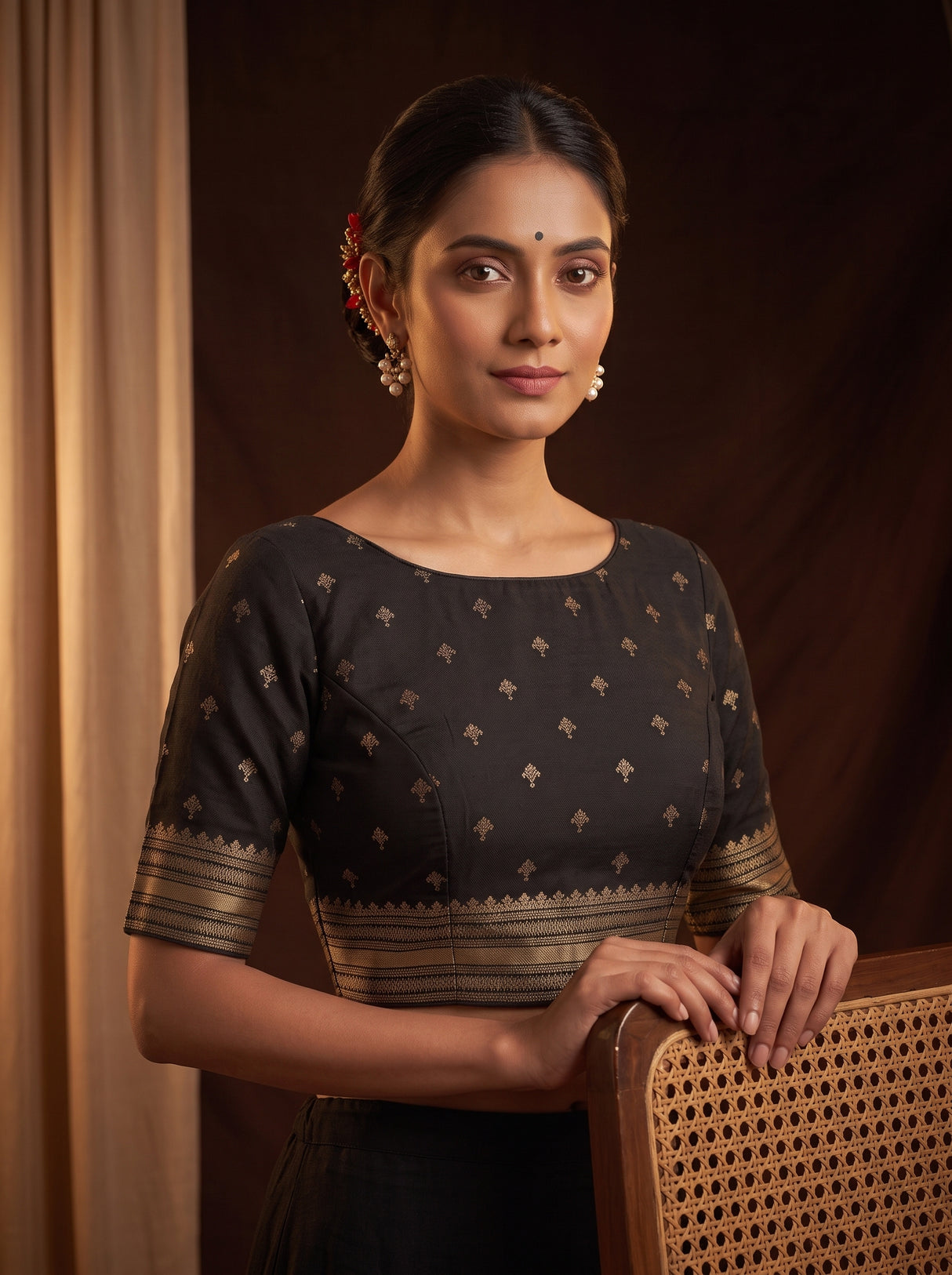 MIMOSA Pink Mysore Silk crepe Saree — blouse close-up