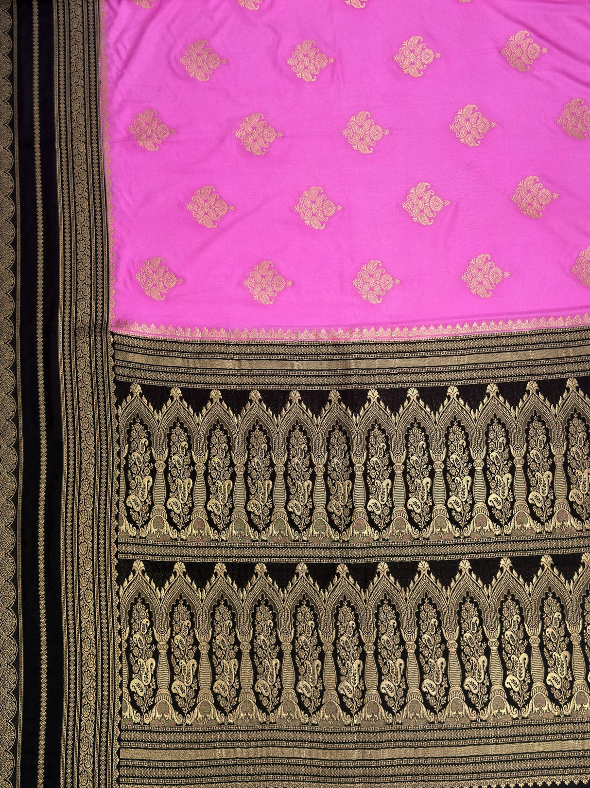 MIMOSA Pink Mysore Silk crepe Saree — pallu and zari work detail