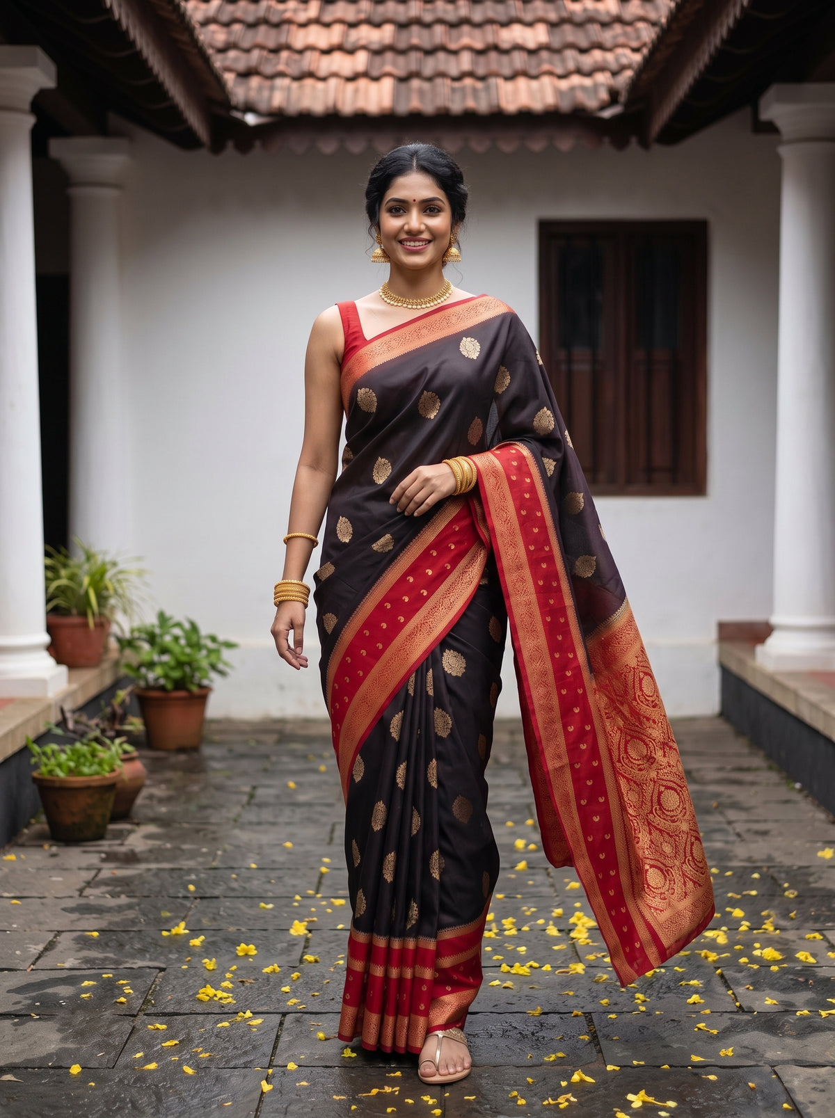 MIMOSA Chocolate Mysore Silk Crepe Saree — pose 6 styling detail