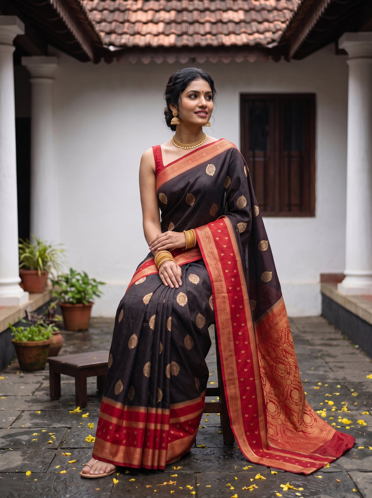 MIMOSA Chocolate Mysore Silk Crepe Saree — pose 8 styling detail