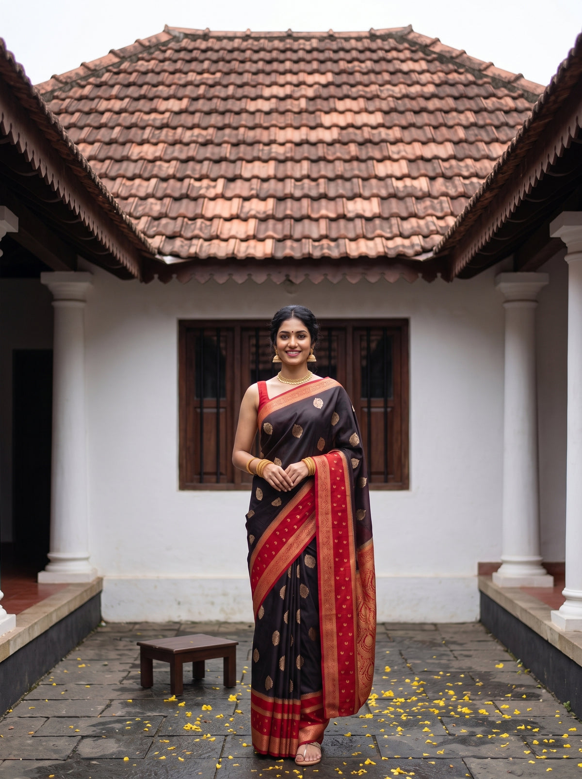MIMOSA Chocolate Mysore Silk Crepe Saree — pose 9 styling detail