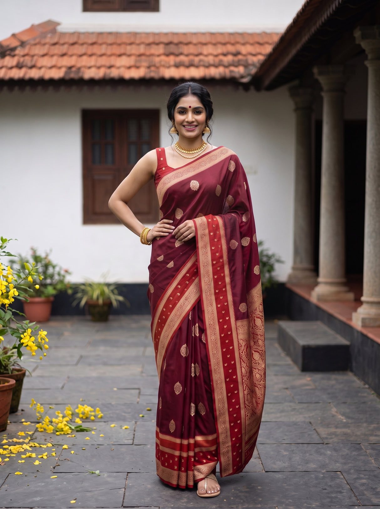 MIMOSA Maroon Saree Saree — pose 4 styling detail