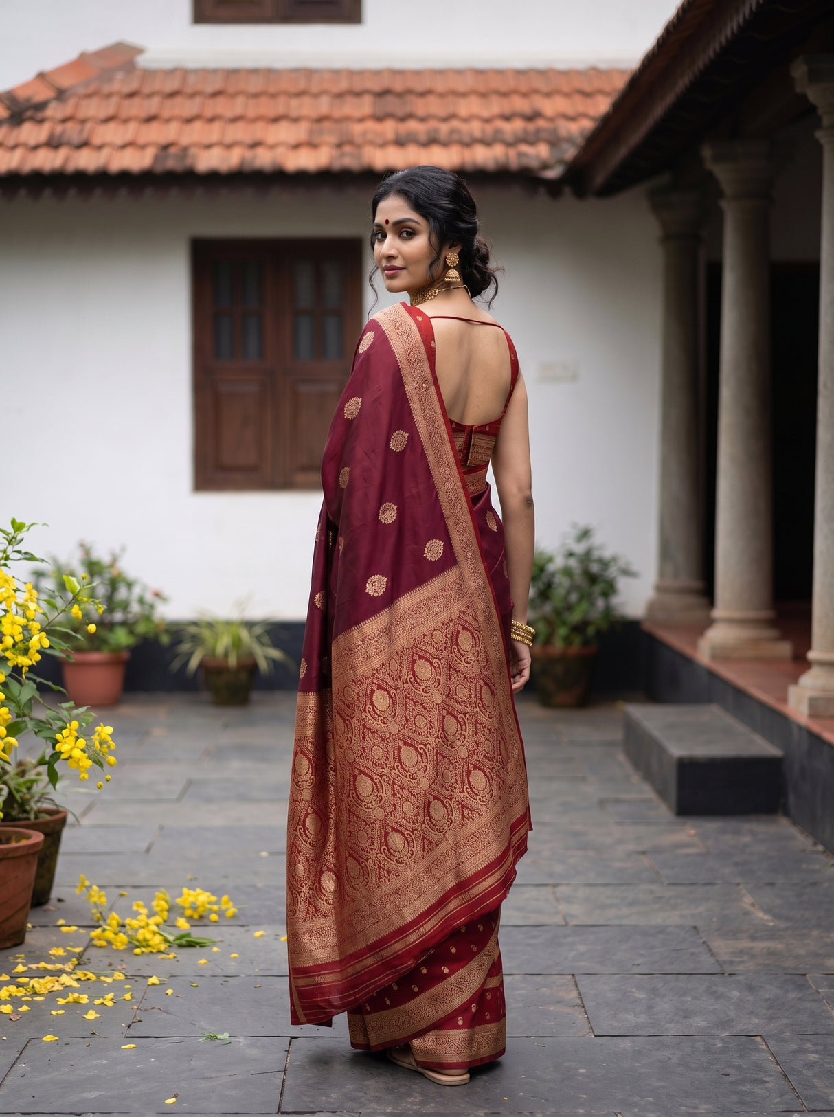 MIMOSA Maroon Saree Saree — pose 7 styling detail