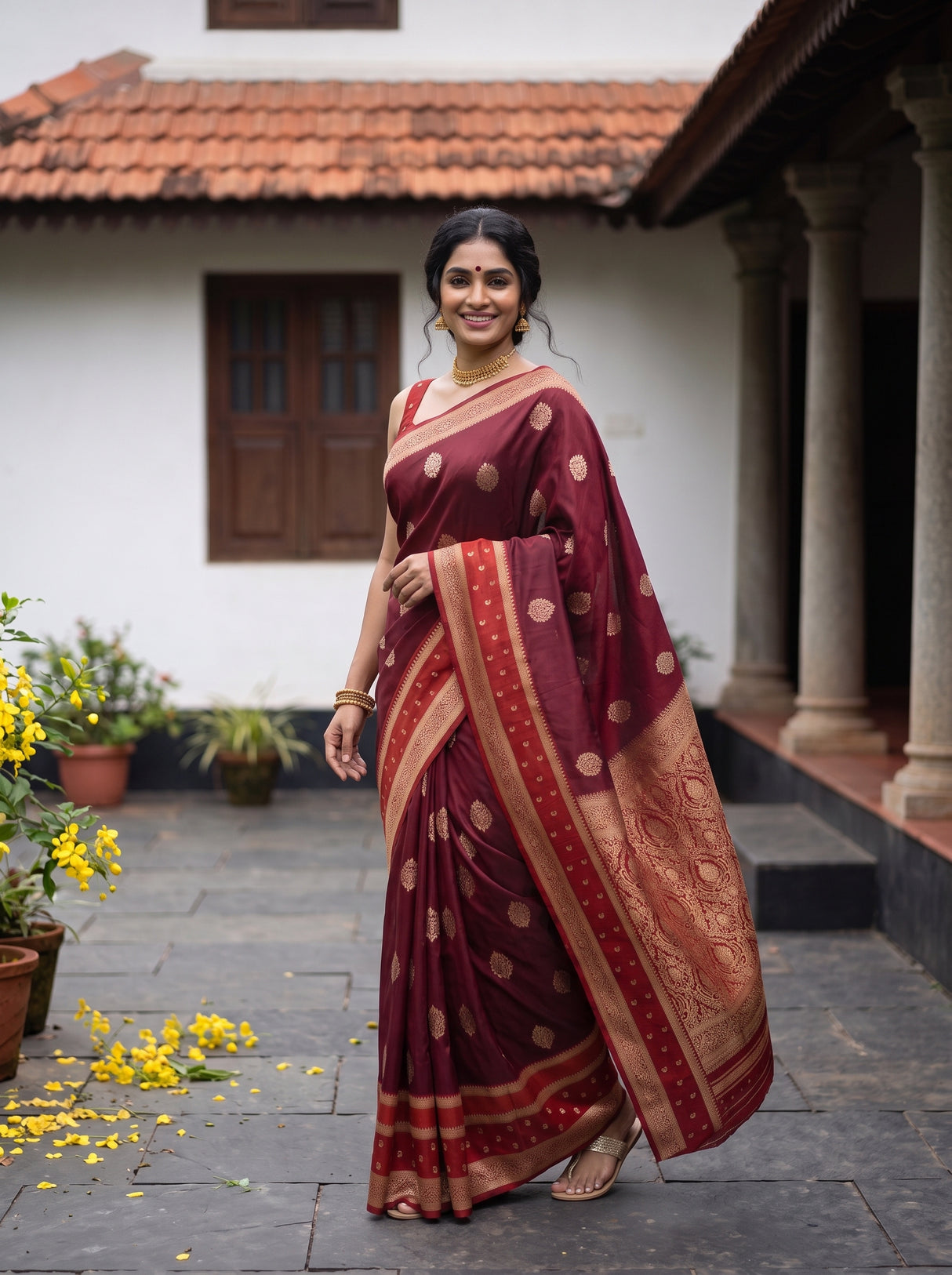 MIMOSA Maroon Saree Saree — pose 9 styling detail