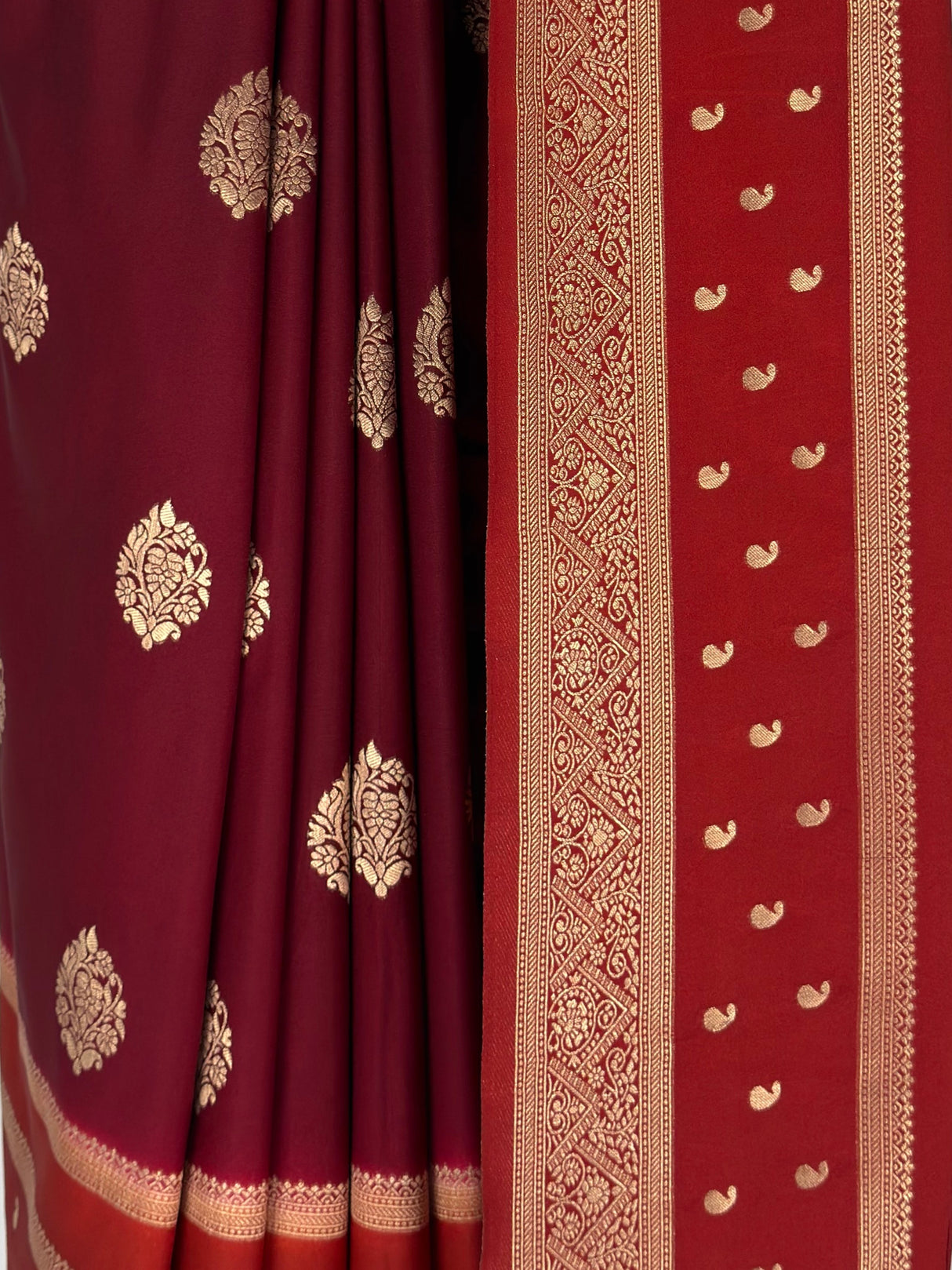 MIMOSA Maroon Saree Saree — fleets shot full lifestyle