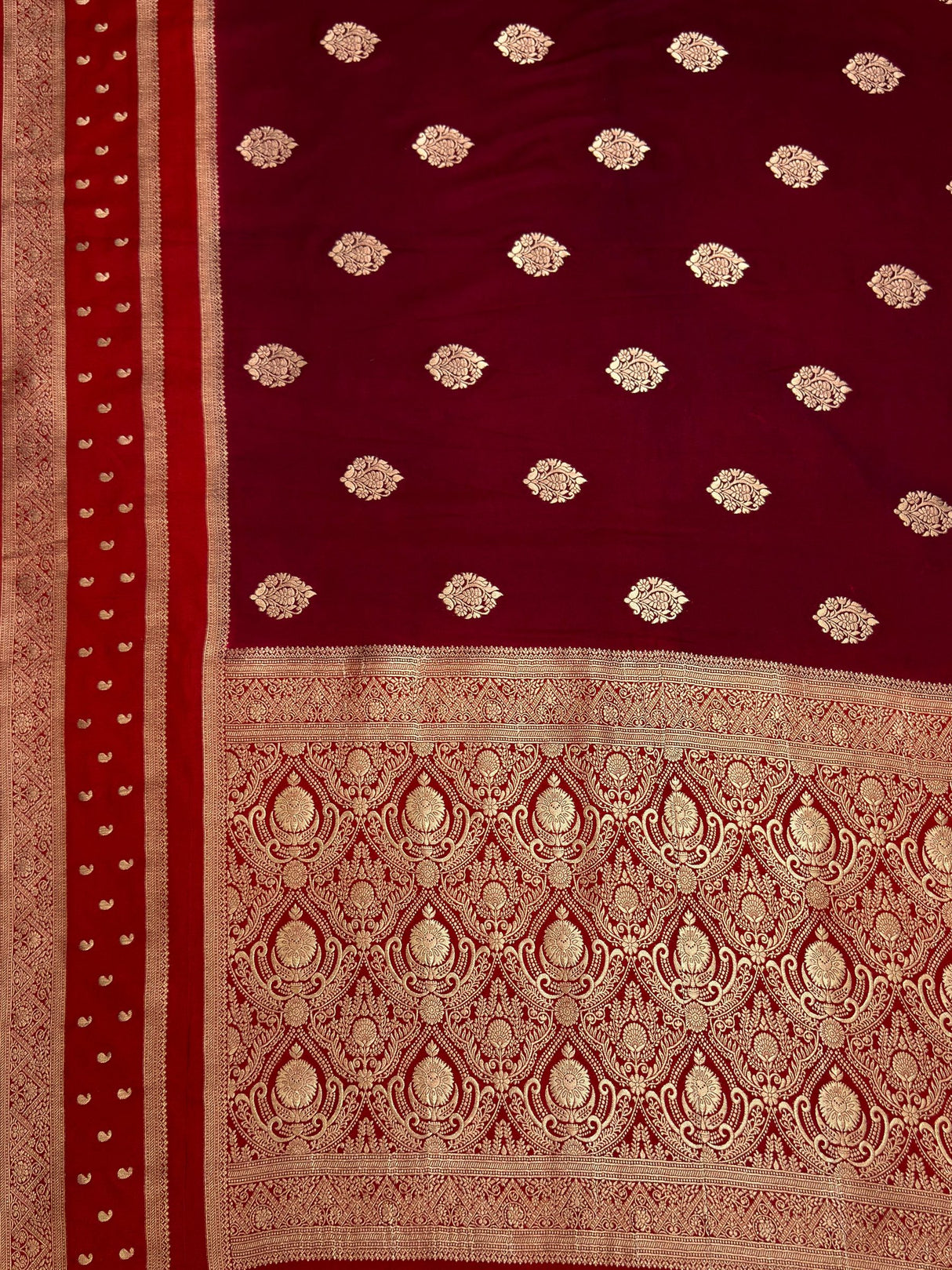 MIMOSA Maroon Saree Saree — pallu and zari work detail