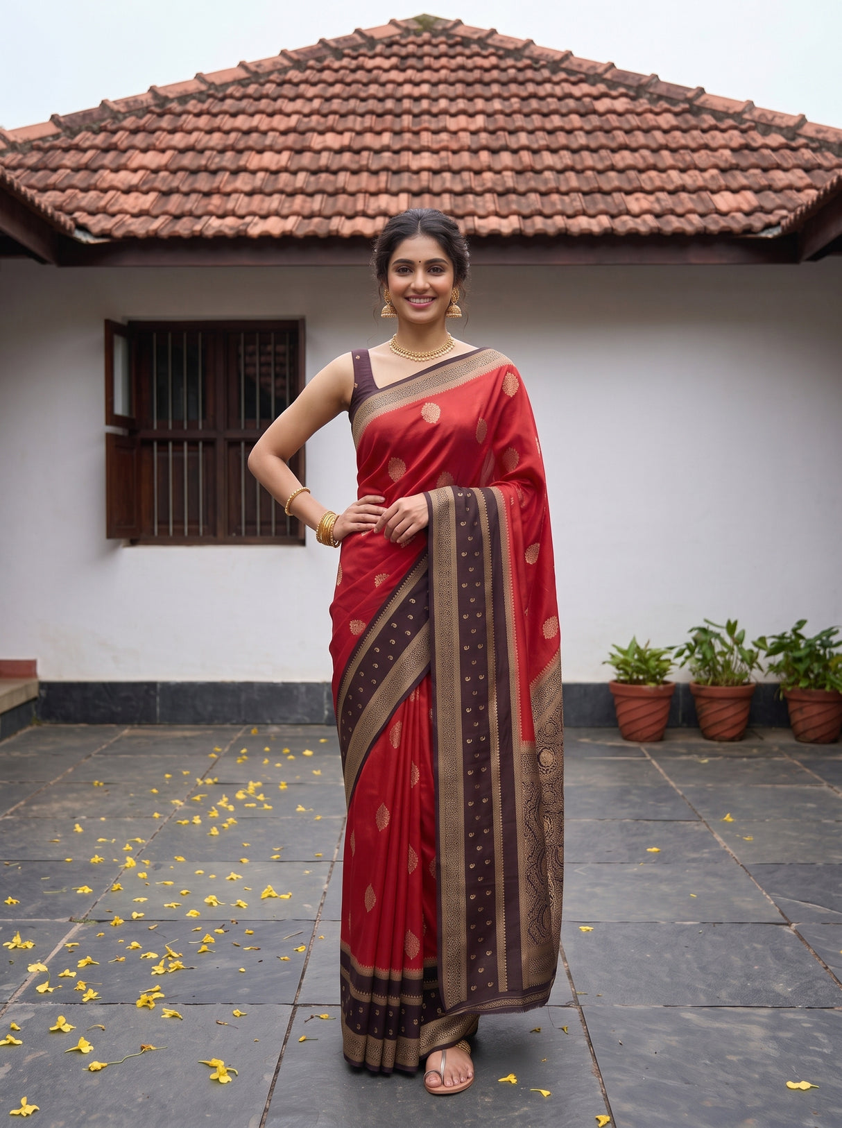 MIMOSA Rust Saree Saree — pose 4 styling detail