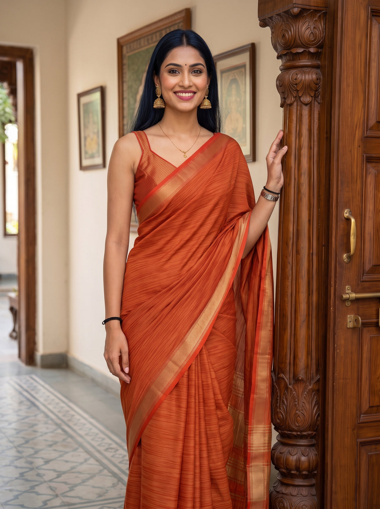 MIMOSA Orange Saree Saree — pose 10 styling detail