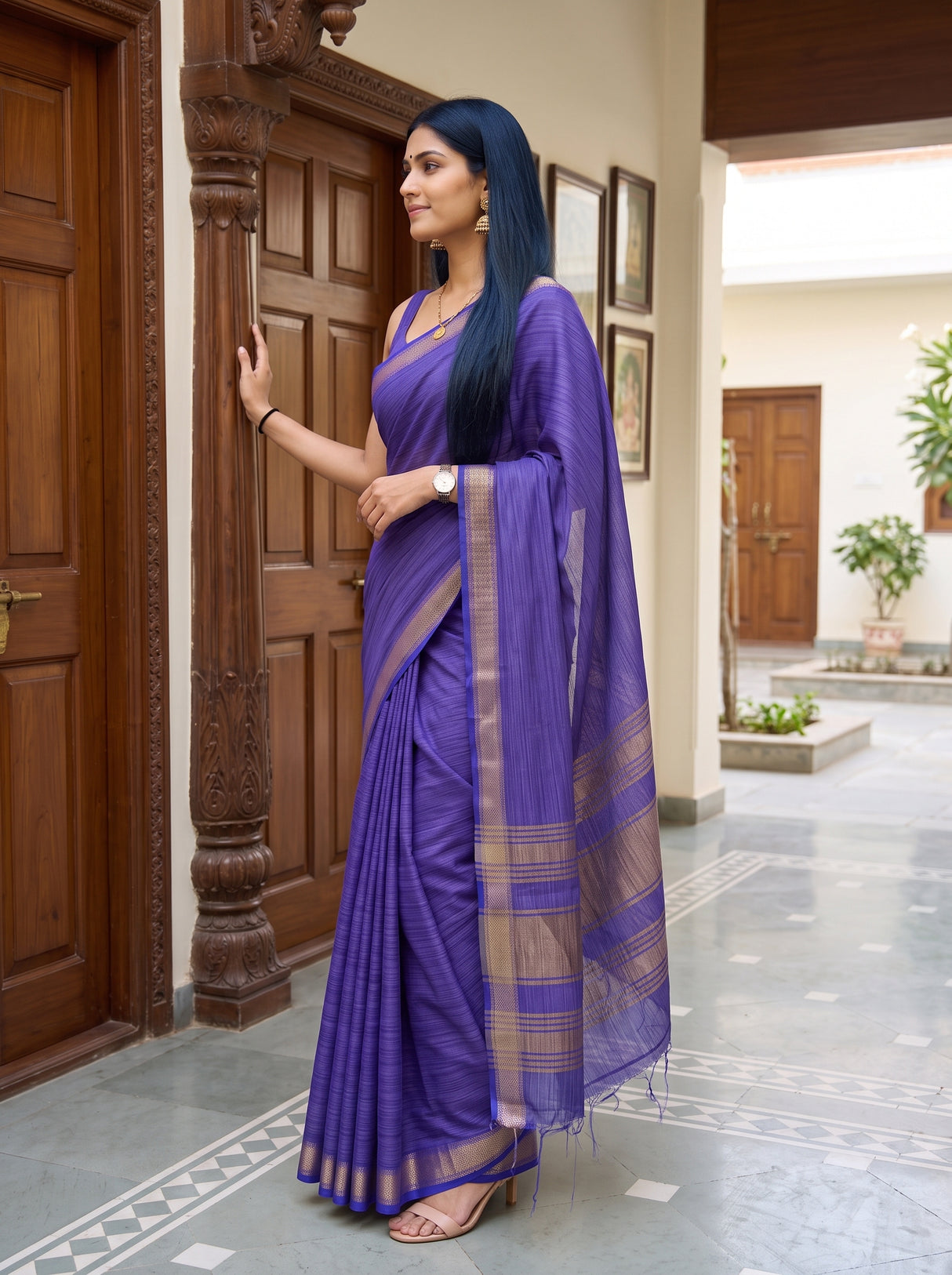 MIMOSA Royal Blue Saree Saree — pose 3 styling detail