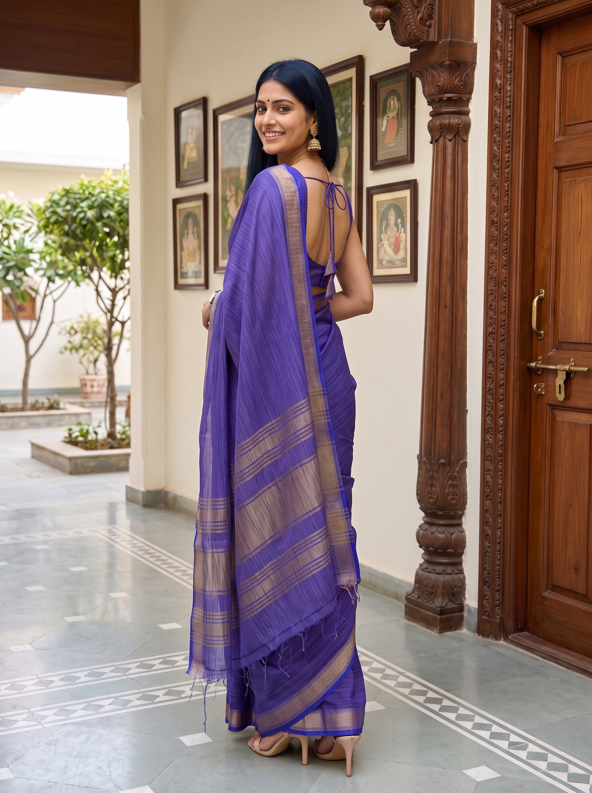 MIMOSA Royal Blue Saree Saree — pose 5 styling detail