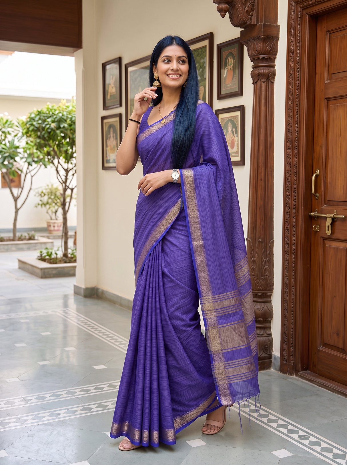 MIMOSA Royal Blue Saree Saree — pose 9 styling detail