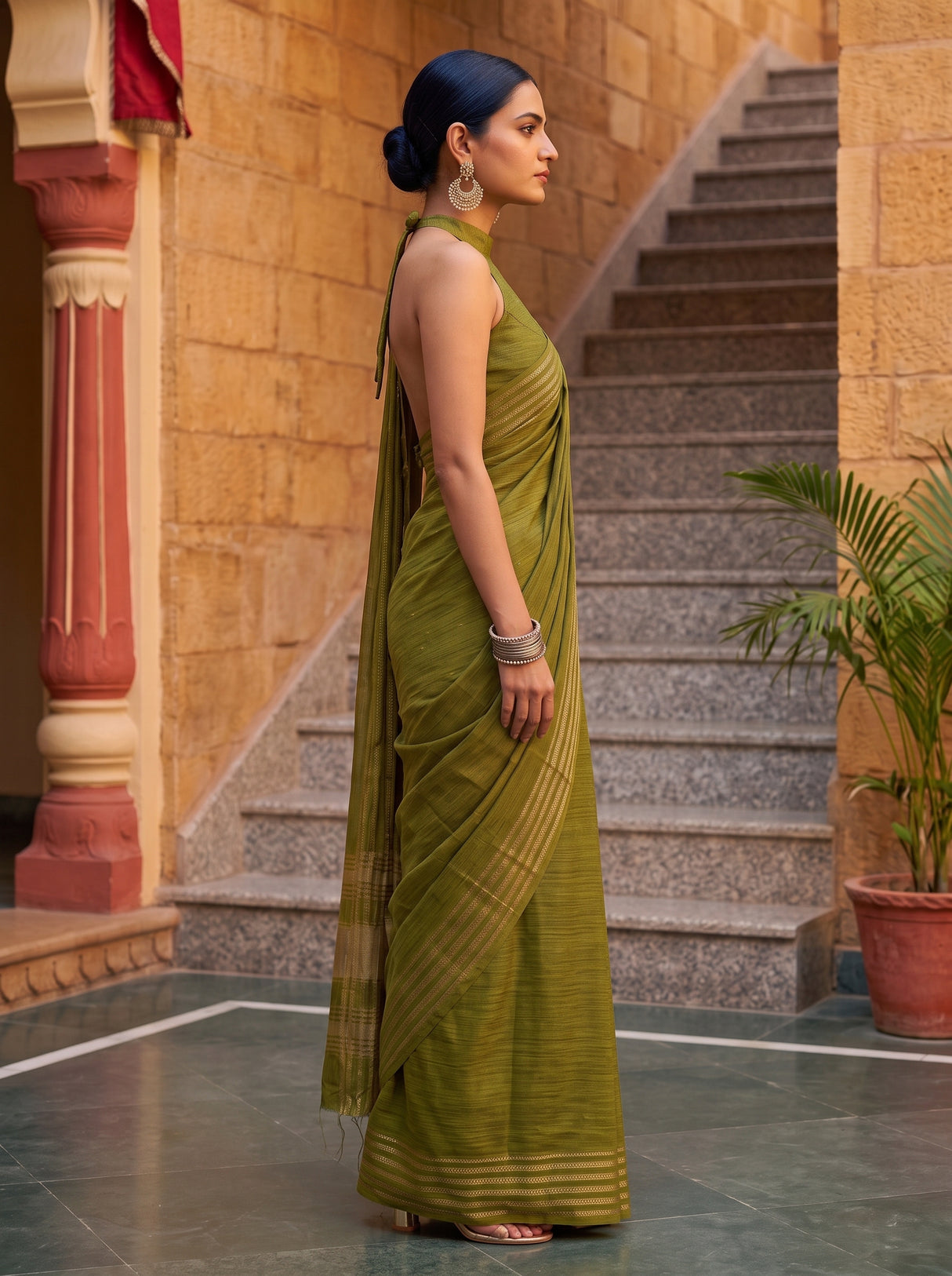 MIMOSA Olive Saree Saree — pose 3 styling detail