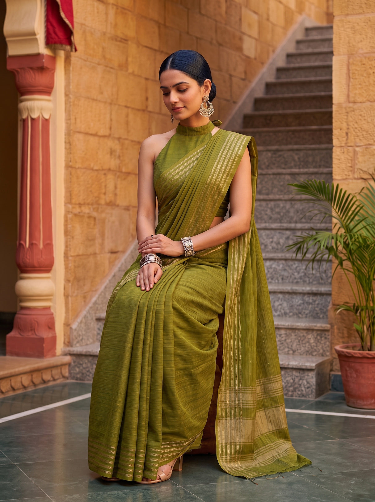 MIMOSA Olive Saree Saree — pose 8 styling detail