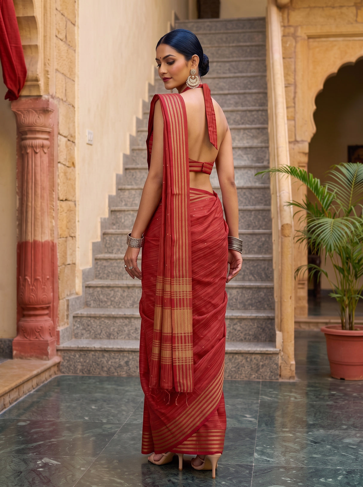 MIMOSA Red Saree Saree — pose 7 styling detail
