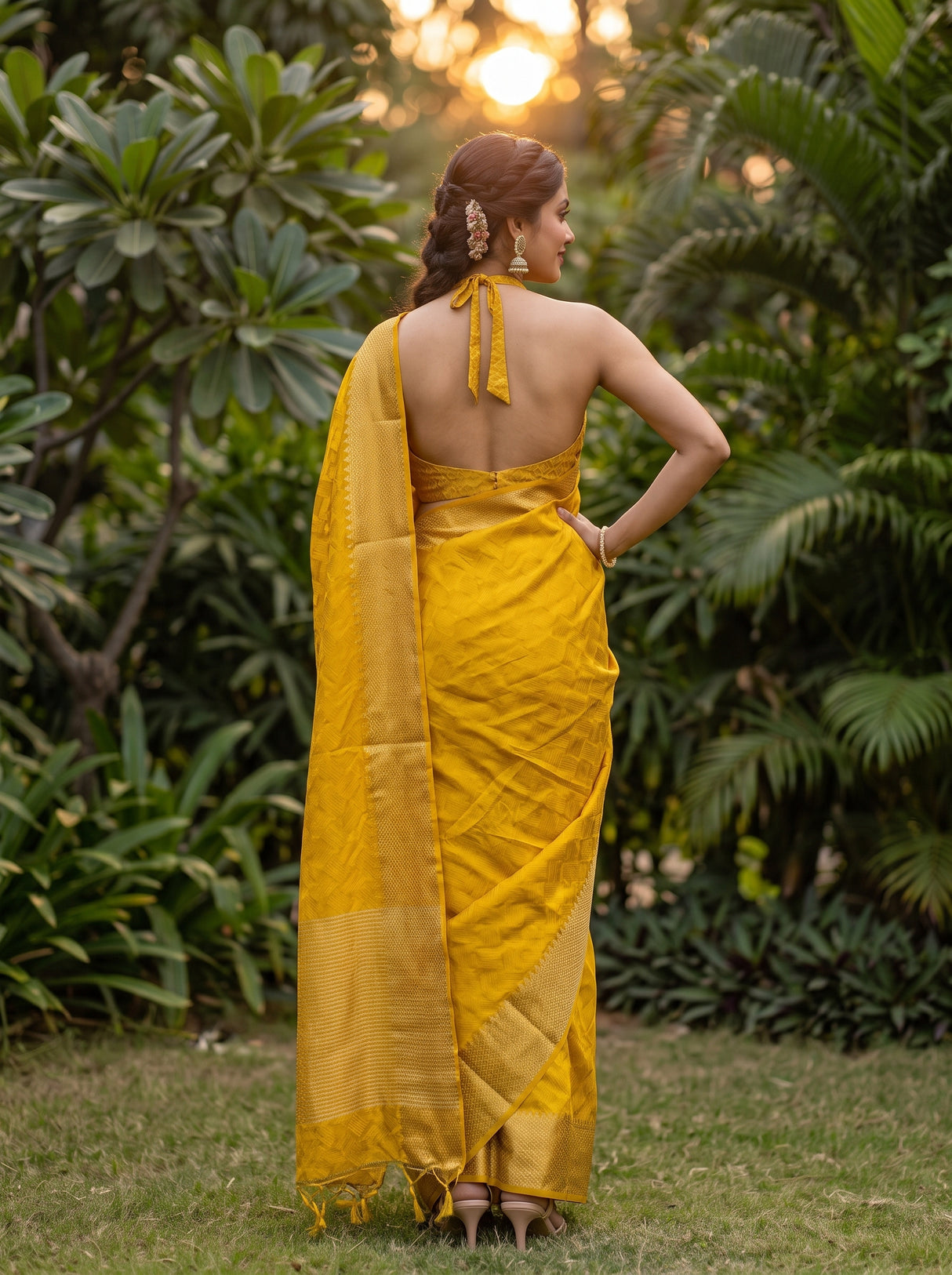 MIMOSA Gold Banarasi tusser Saree — Saree pallu and body shot