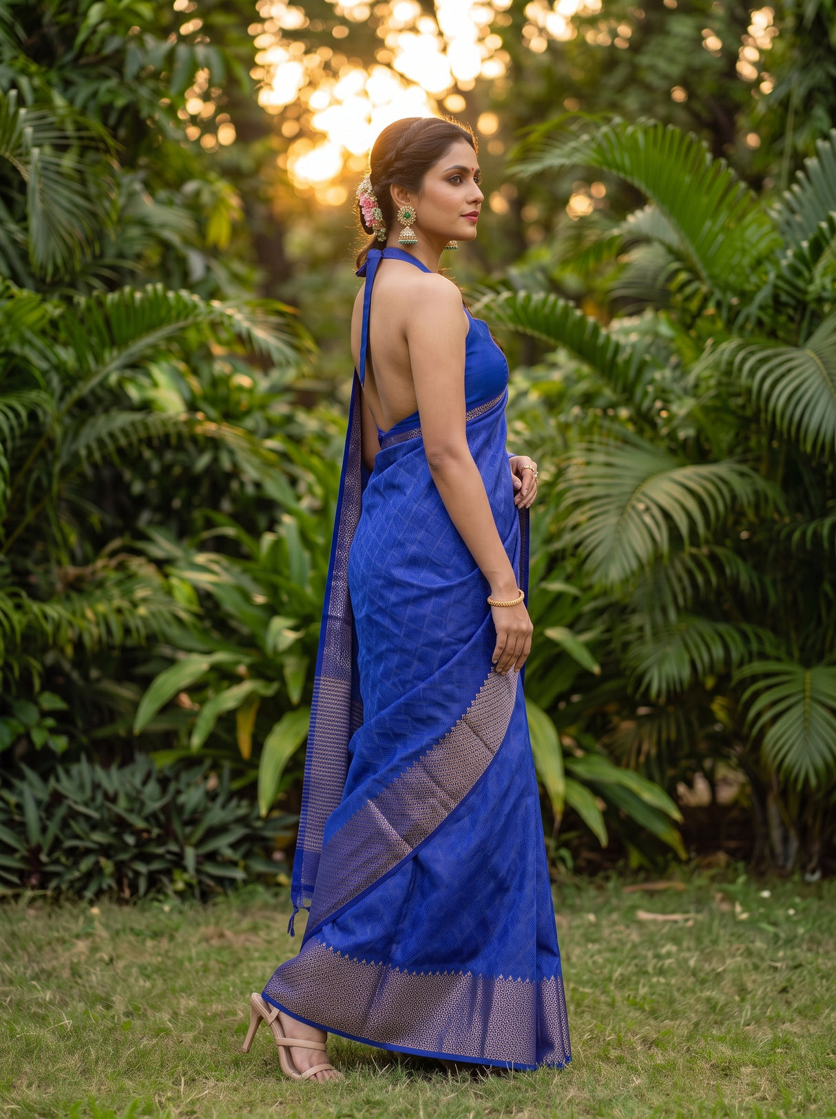 MIMOSA Royal Blue Saree Saree — pose 3 styling detail