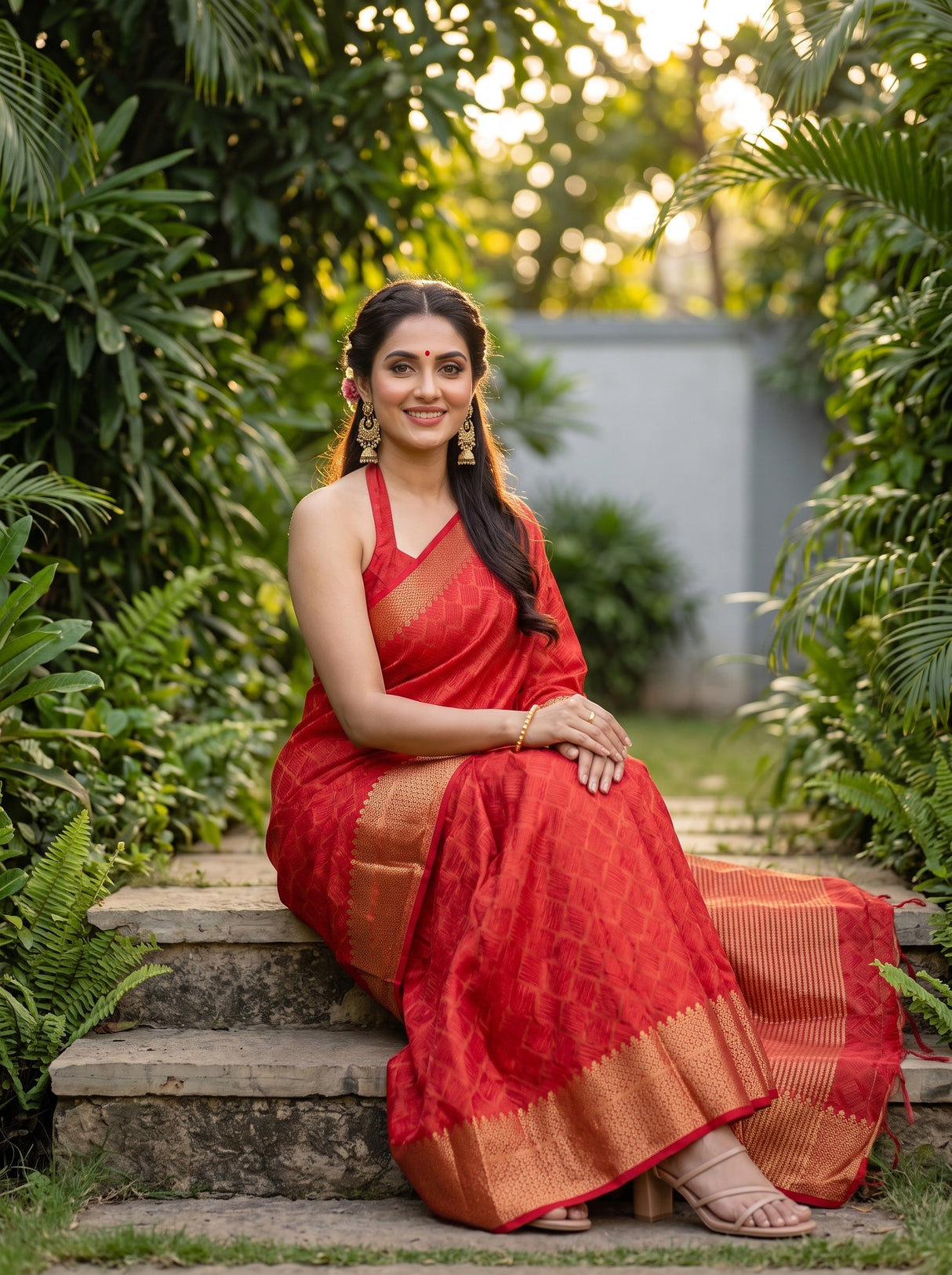 MIMOSA Strawberry Saree Saree — pose 8 styling detail