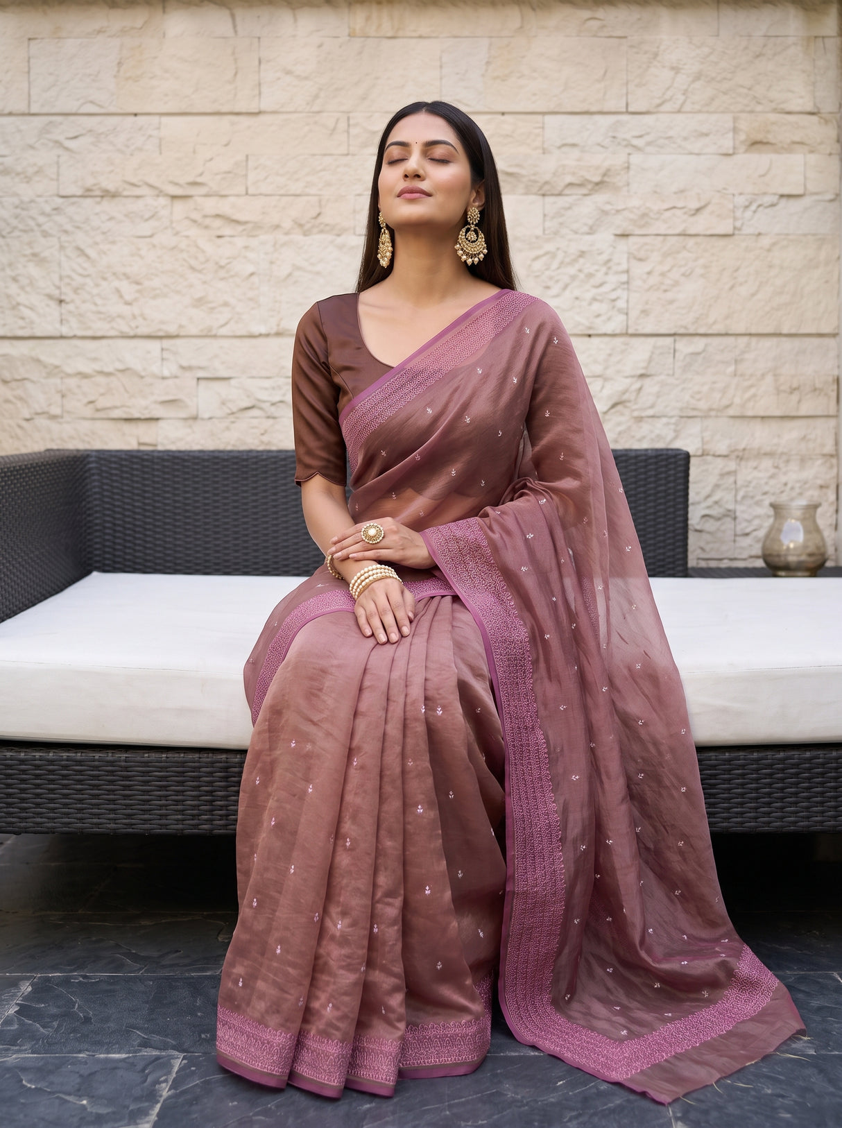 MIMOSA Pink Banarasi Tissue Saree — pose 8 styling detail