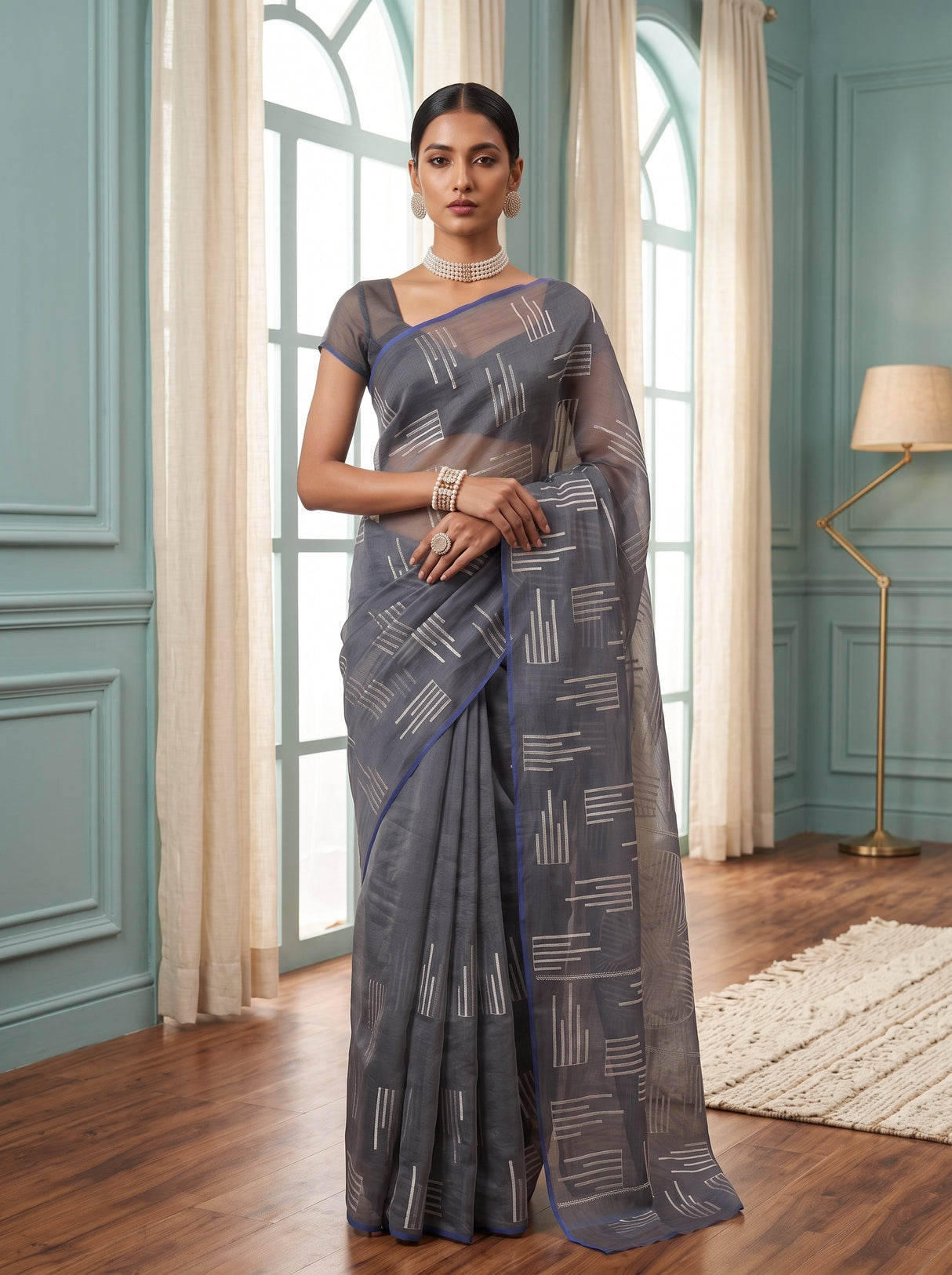 MIMOSA Grey Saree Saree — pose 10 styling detail