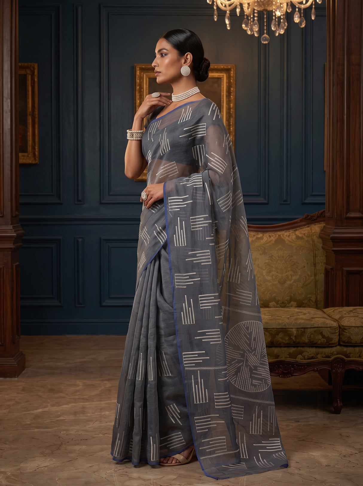 MIMOSA Grey Saree Saree — pose 3 styling detail