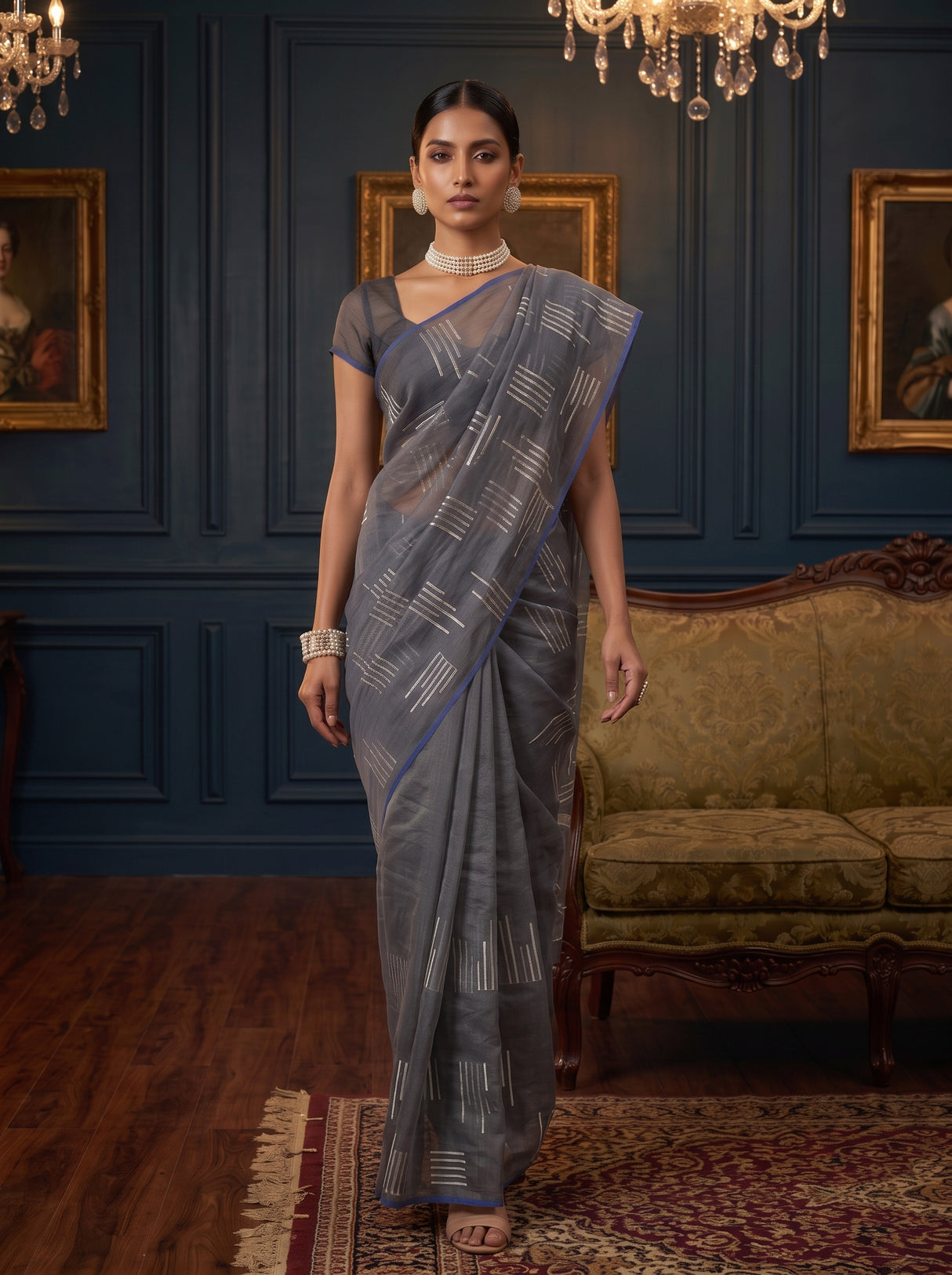 MIMOSA Grey Saree Saree — pose 6 styling detail