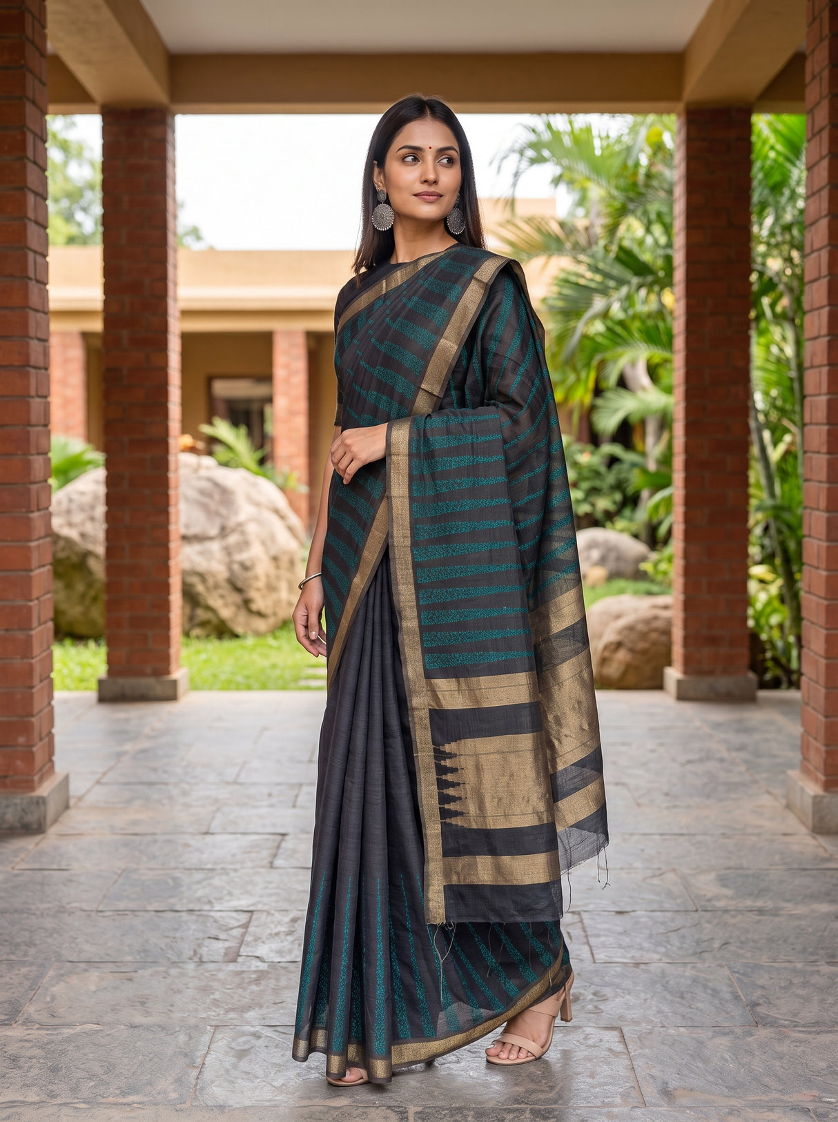 MIMOSA Navy Banarasi Saree — pose 5 styling detail