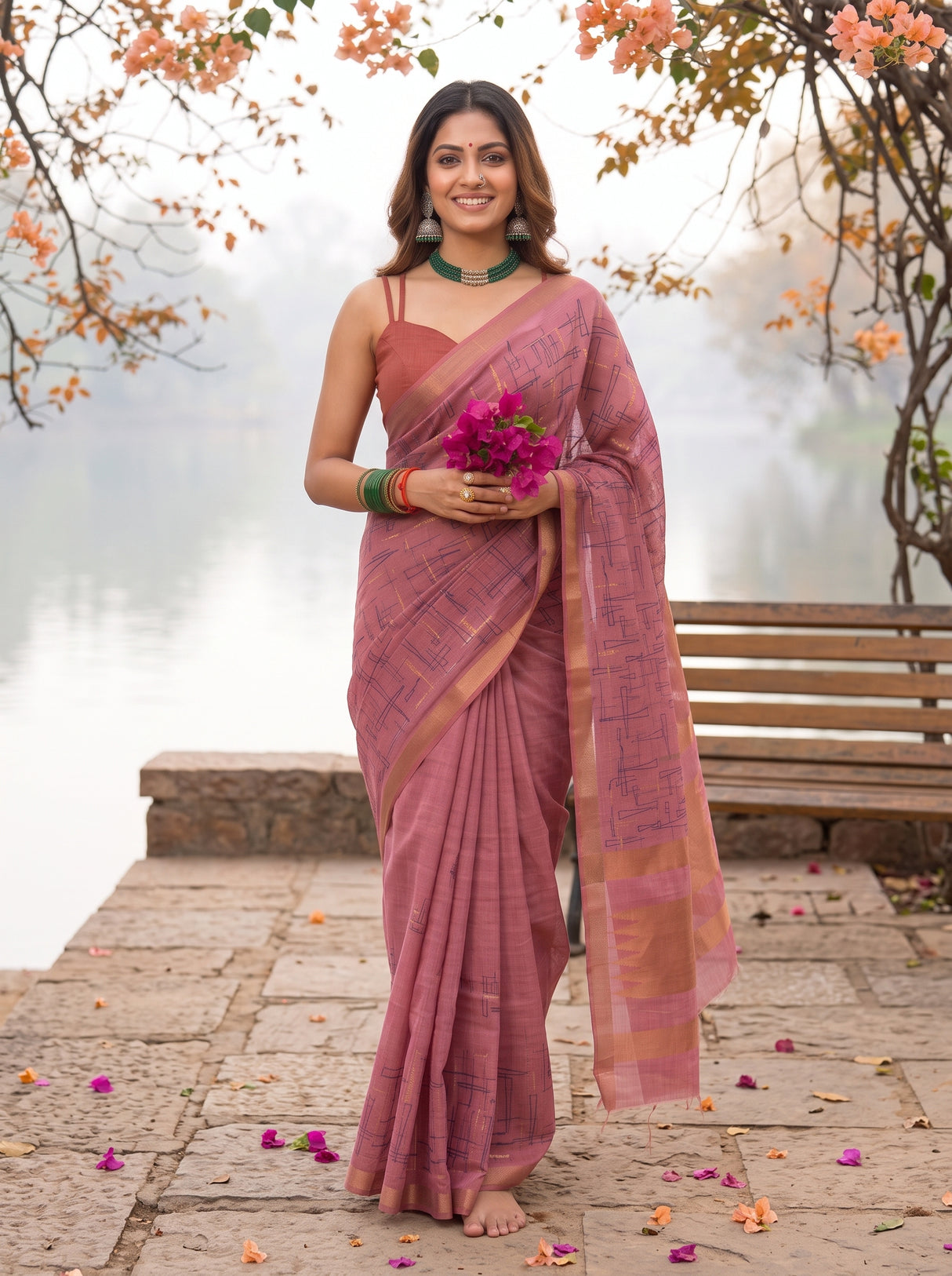MIMOSA Gajari Banarasi tusser Saree — pose 6 styling detail