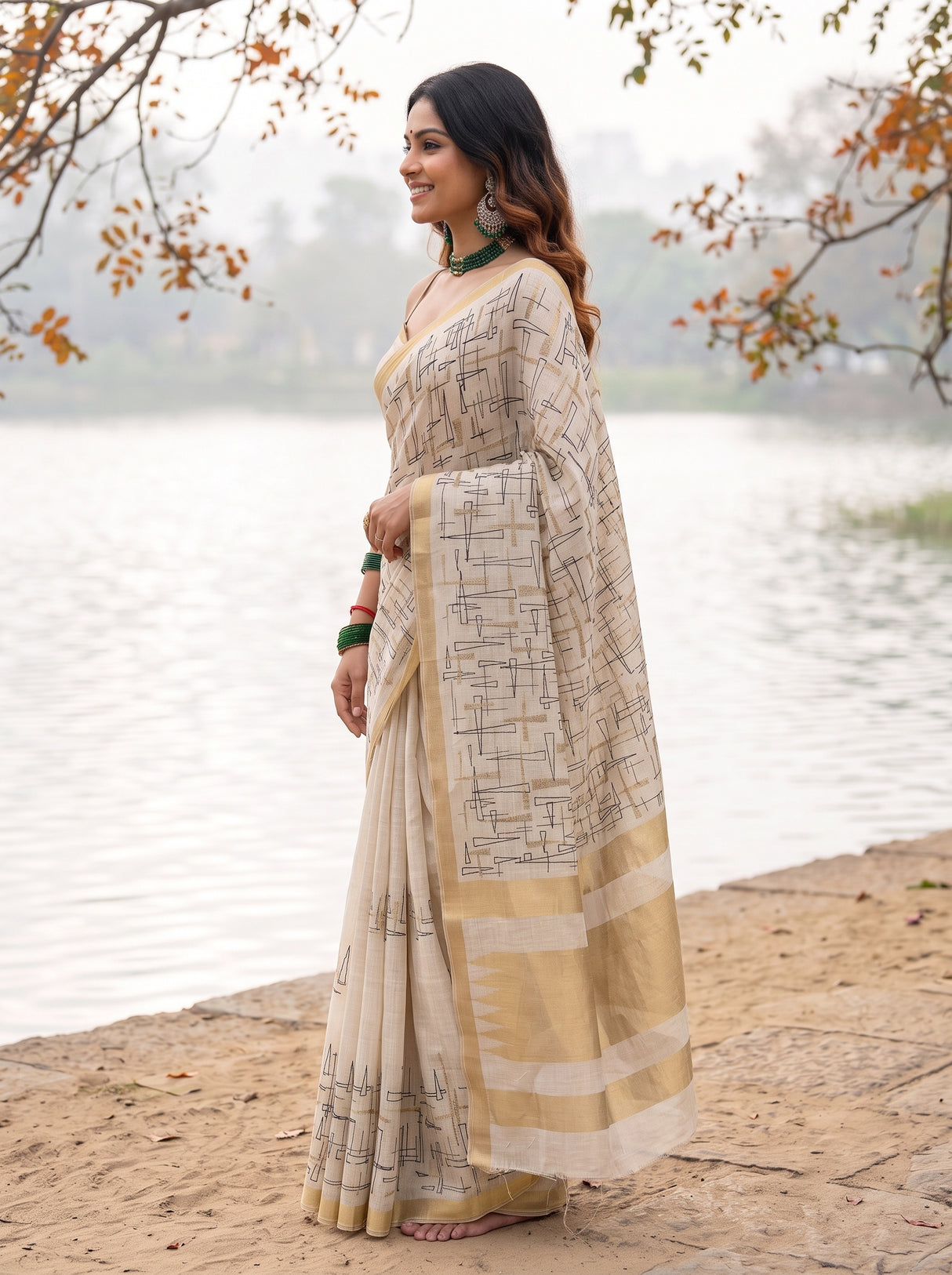 MIMOSA Half White Banarasi tusser Saree — pose 3 styling detail