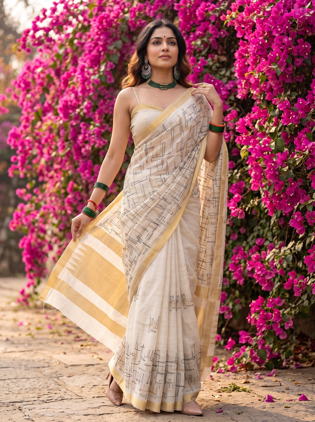 MIMOSA Half White Banarasi tusser Saree — pose 5 styling detail