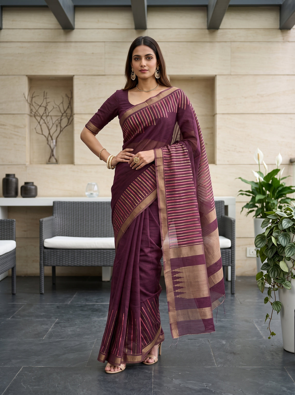 MIMOSA Wine Saree Saree — pose 4 styling detail