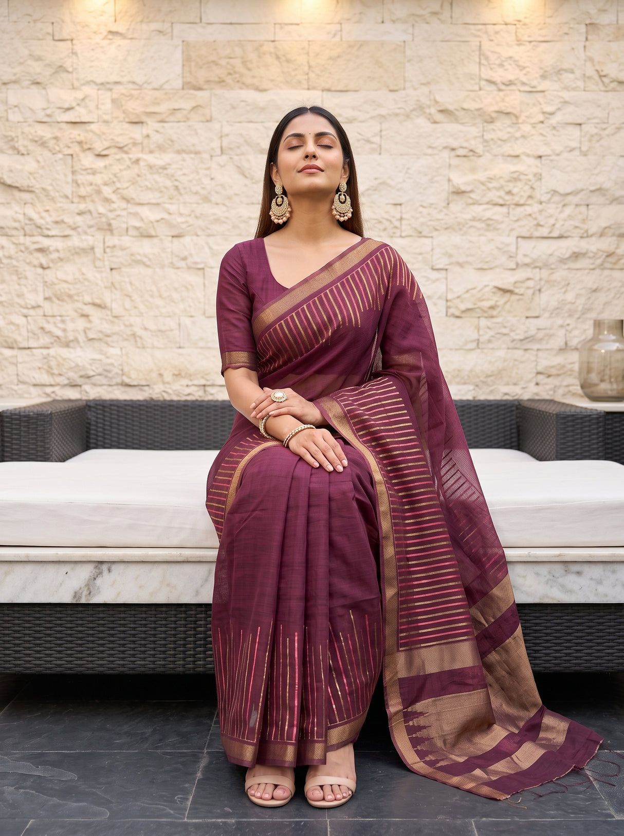 MIMOSA Wine Saree Saree — pose 8 styling detail