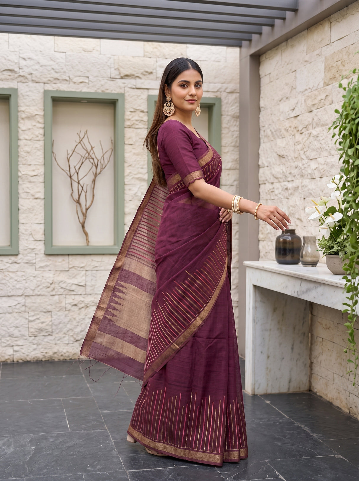 MIMOSA Wine Saree Saree — pose 9 styling detail