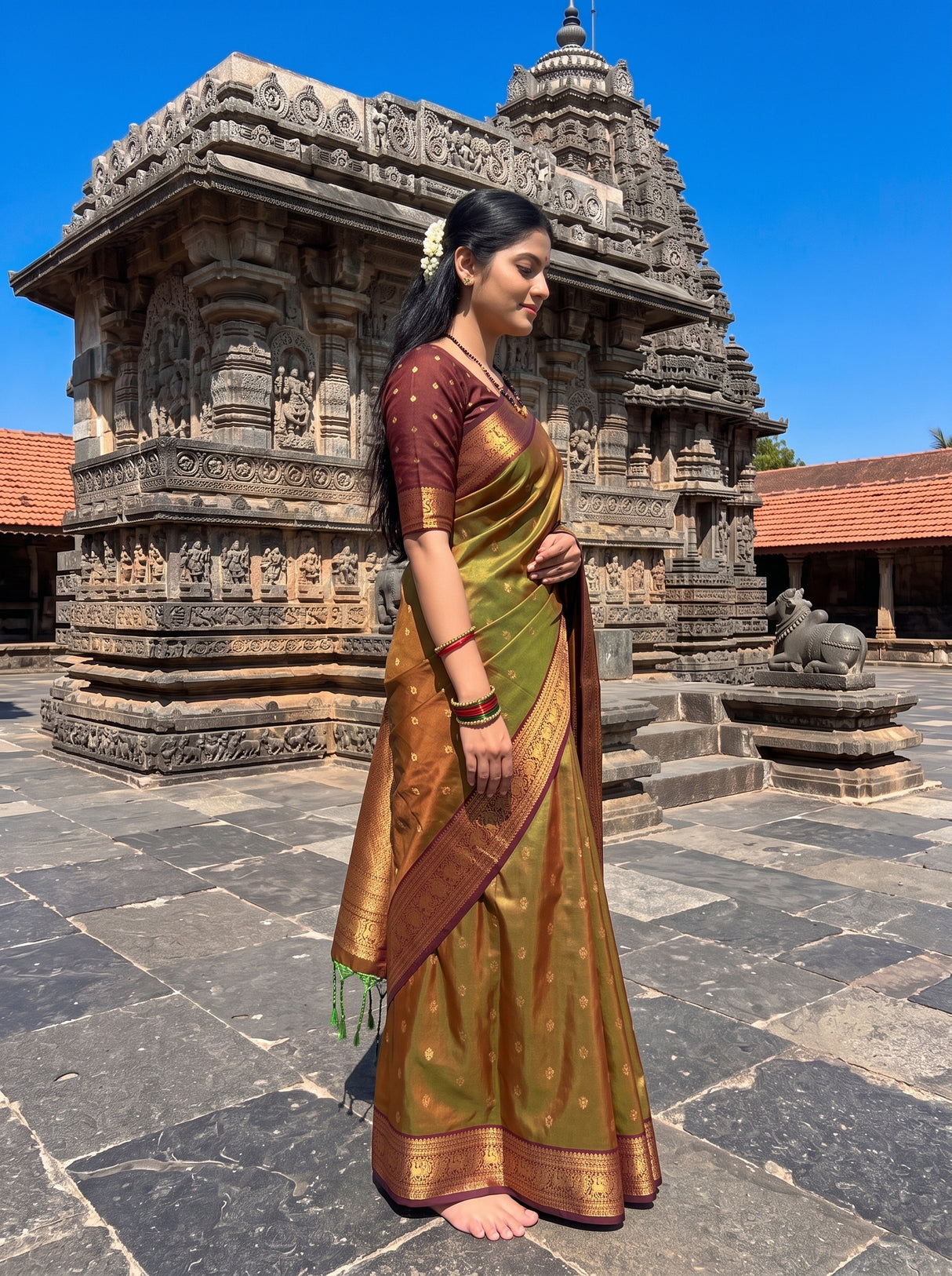 MIMOSA Olive Saree Saree — pose 3 styling detail