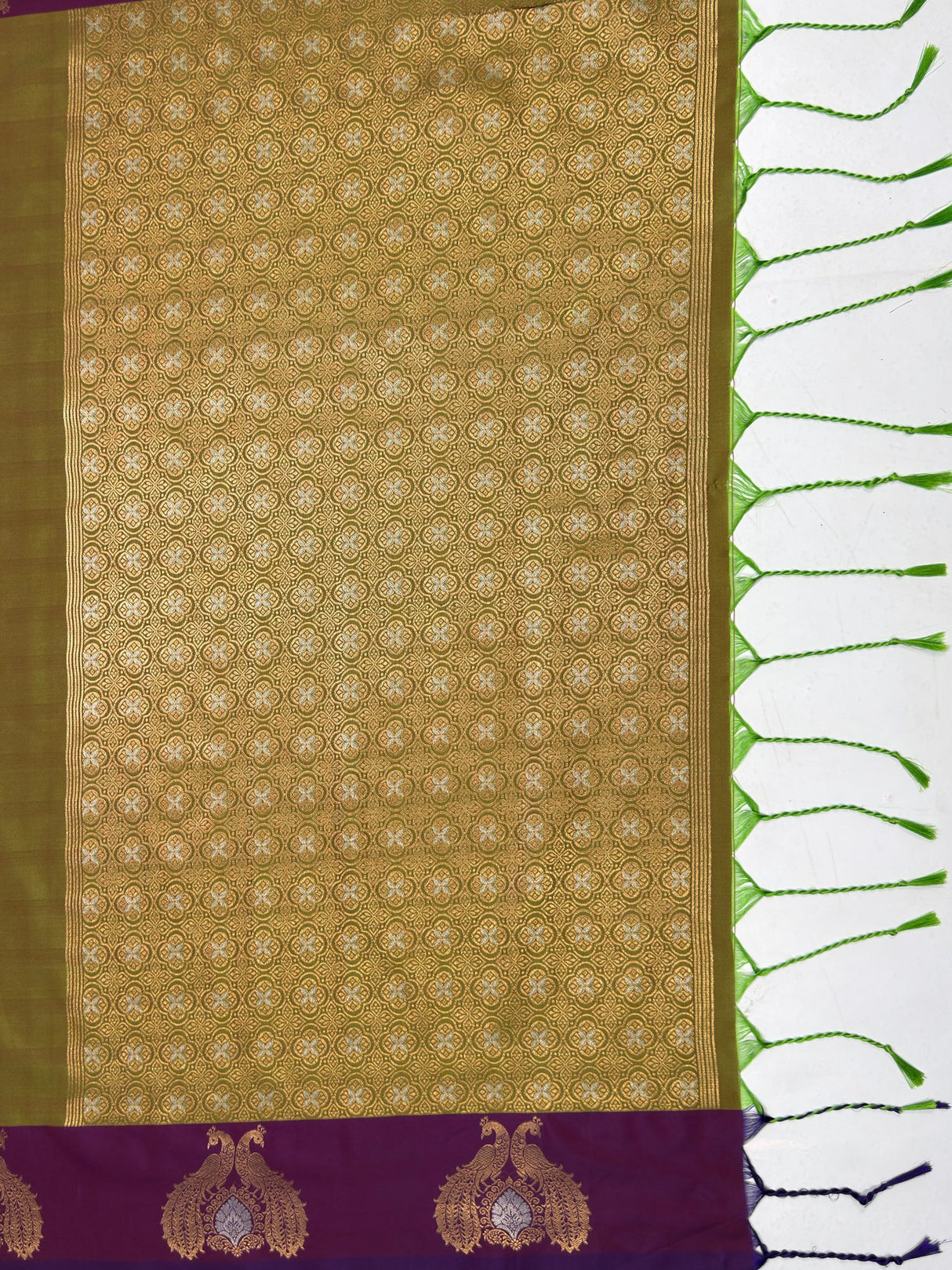 MIMOSA Olive Kanjivaram Art silk Saree — pallu and zari work detail
