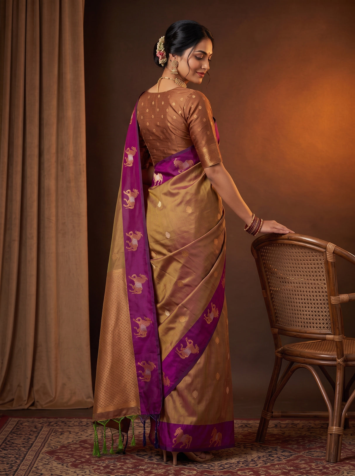 MIMOSA Magenta Kanjivaram Art silk Saree — close-up of border and body