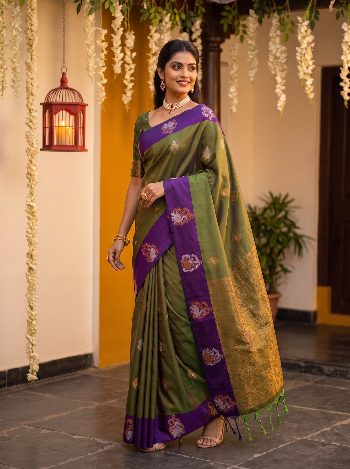 MIMOSA Green Kanjivaram Art silk Saree — pose 5 styling detail
