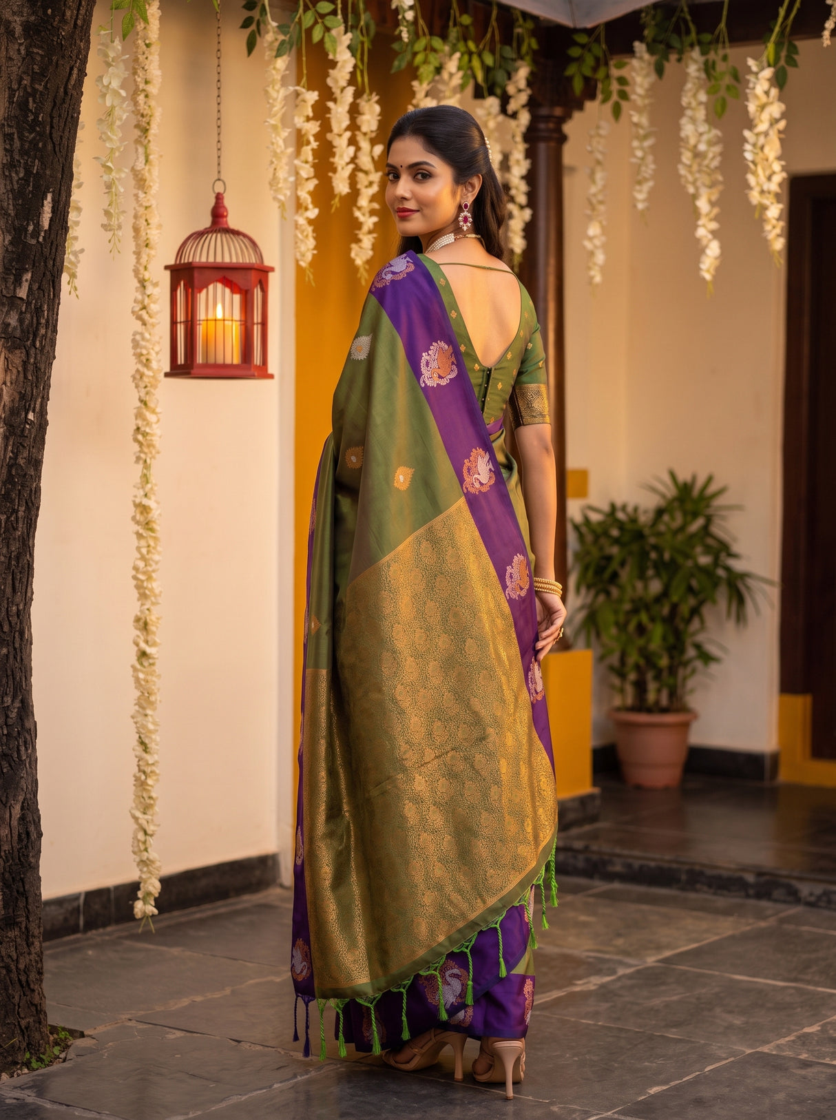 MIMOSA Green Kanjivaram Art silk Saree — pose 7 styling detail