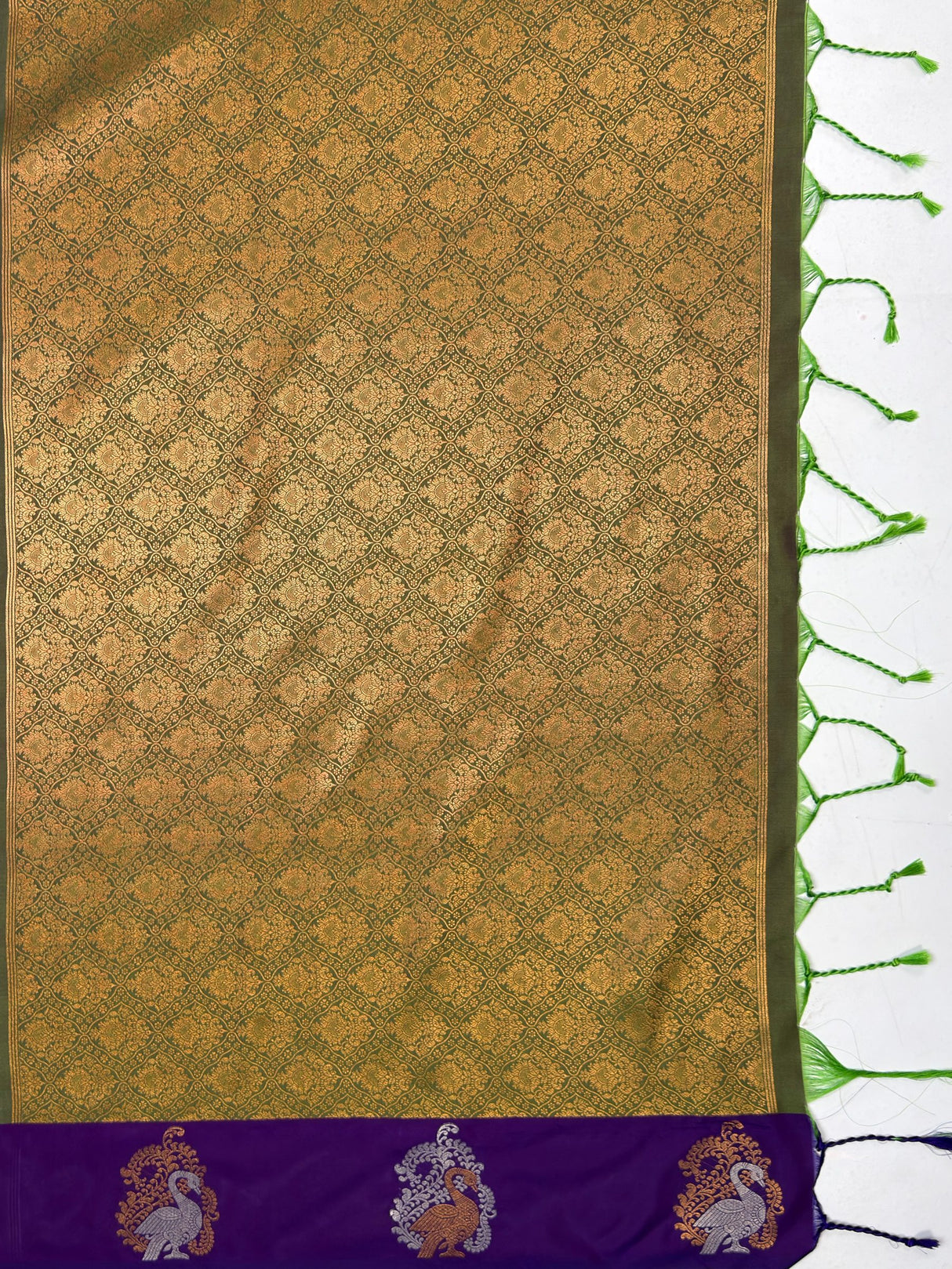 MIMOSA Green Kanjivaram Art silk Saree — pallu and zari work detail