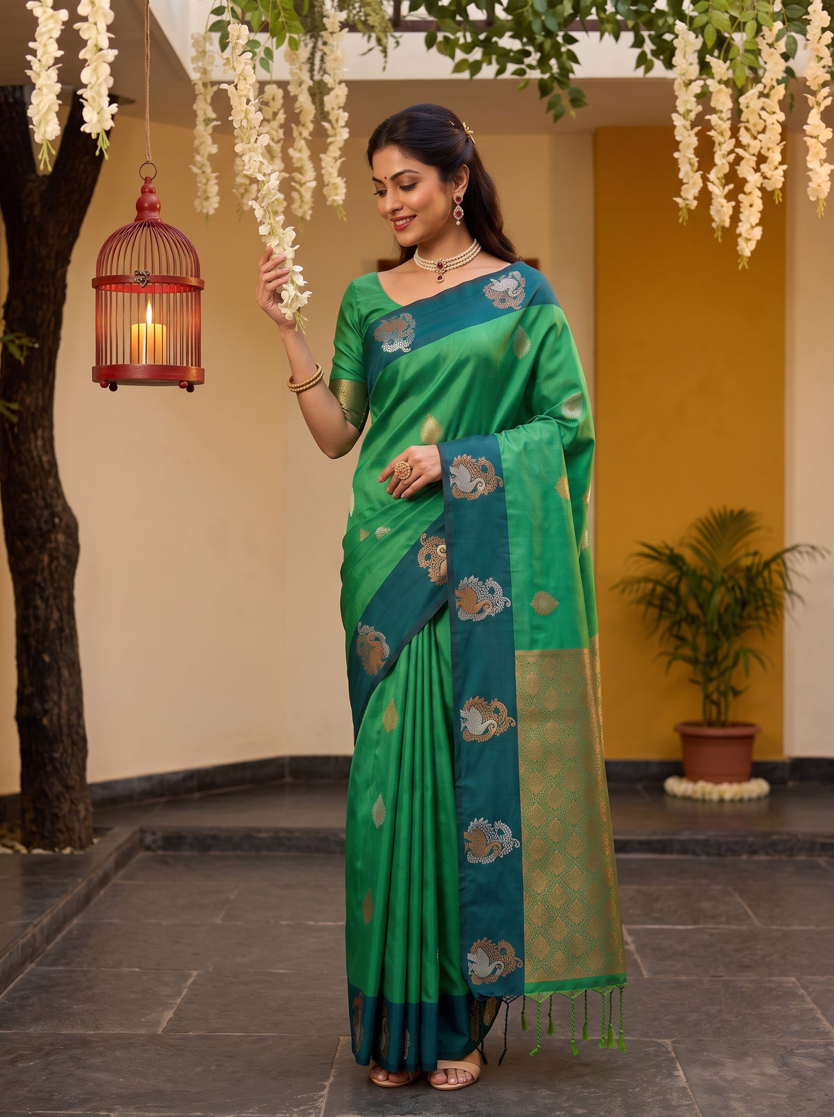 MIMOSA Rama Kanjivaram Art silk Saree — pose 9 styling detail