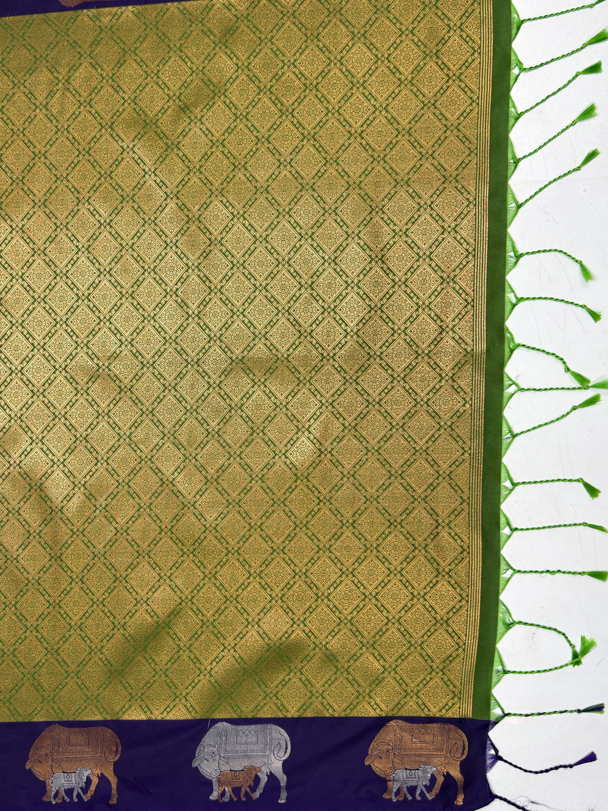 MIMOSA Green Saree Saree — pallu and zari work detail