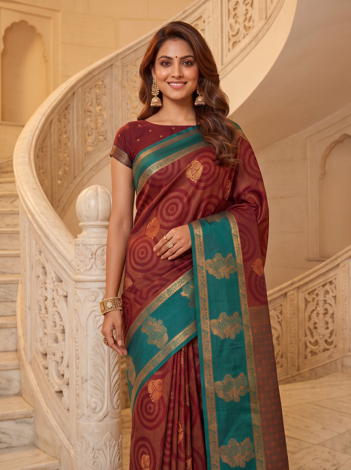 MIMOSA Maroon Saree Saree — pose 10 styling detail