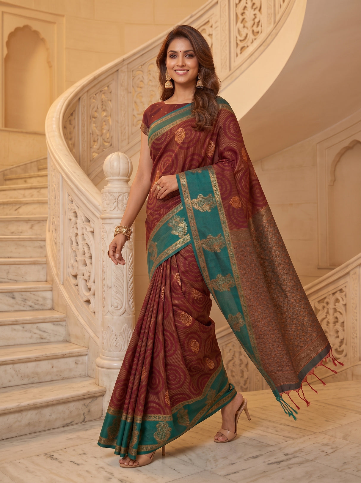 MIMOSA Maroon Saree Saree — pose 6 styling detail