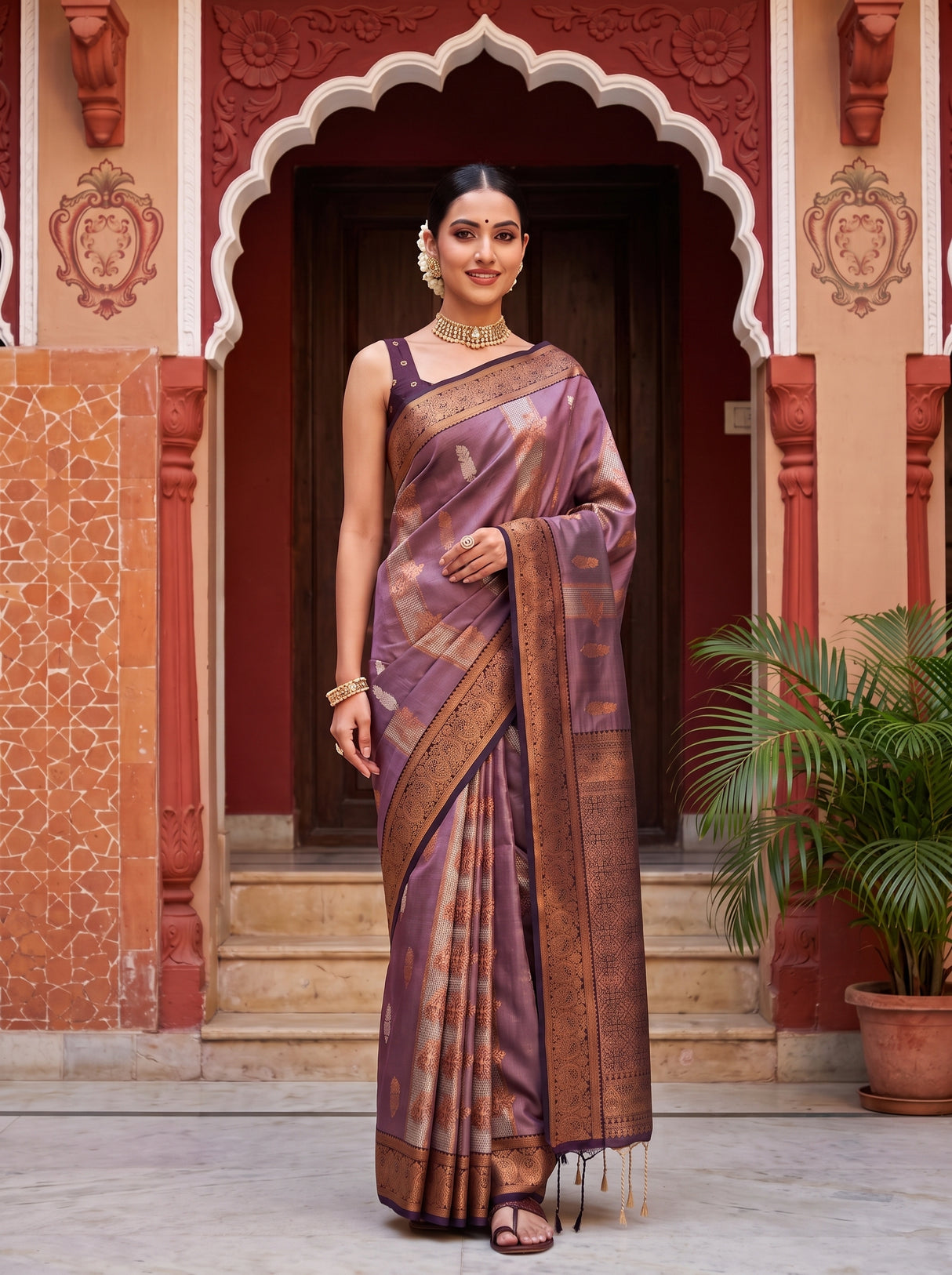 MIMOSA Lavender Saree Saree — pose 10 styling detail