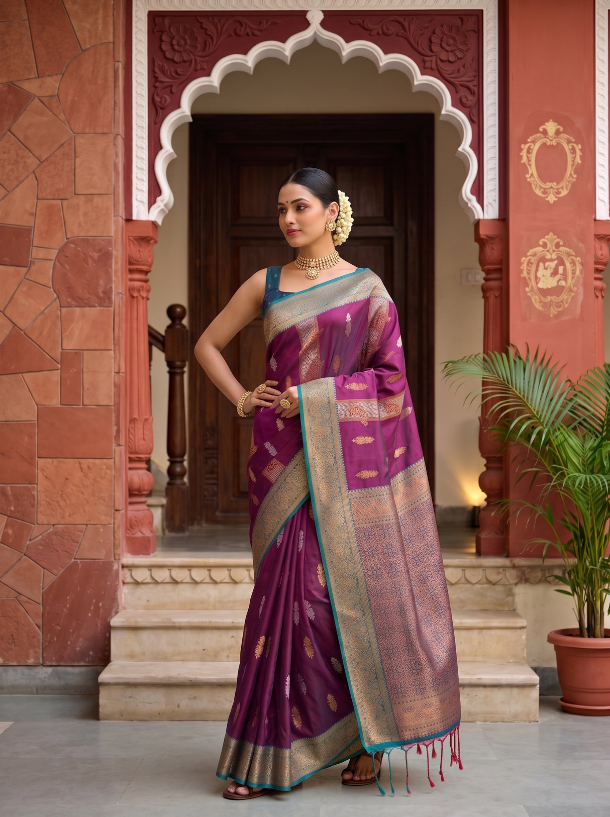MIMOSA Wine Saree Saree — pose 4 styling detail