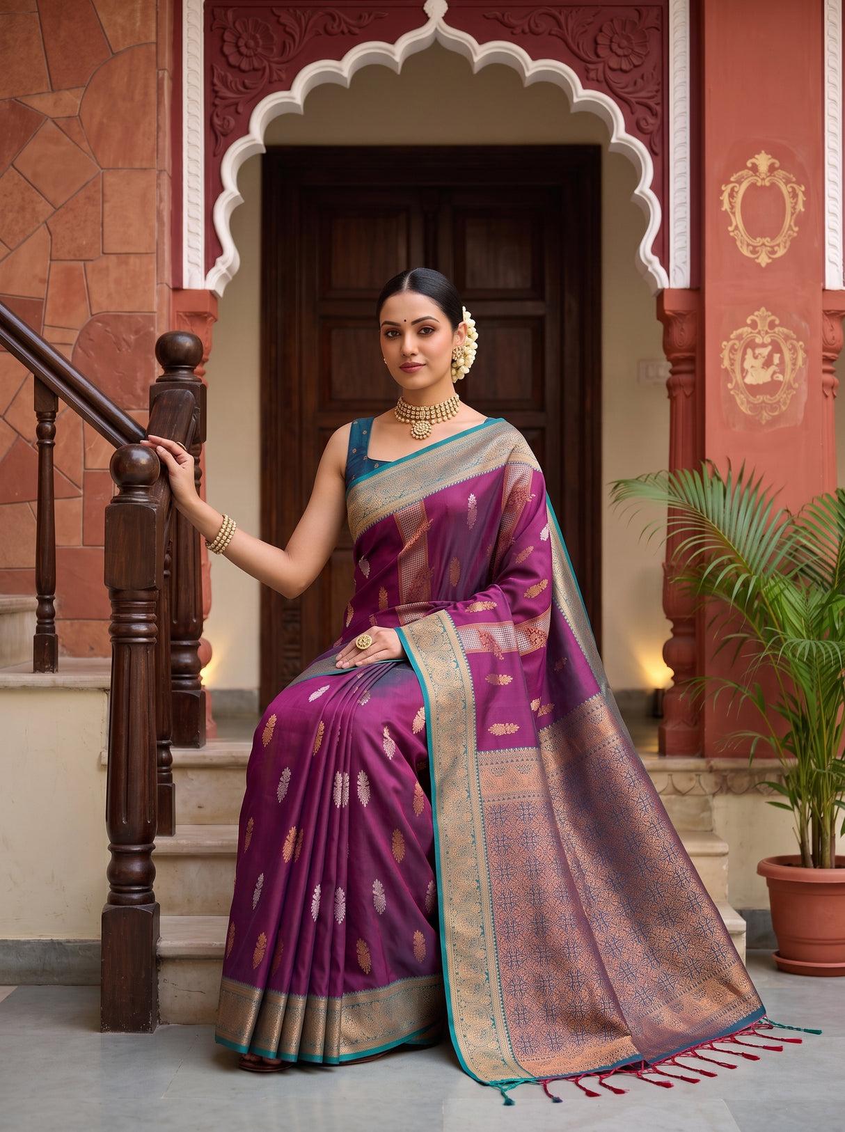 MIMOSA Wine Saree Saree — pose 8 styling detail