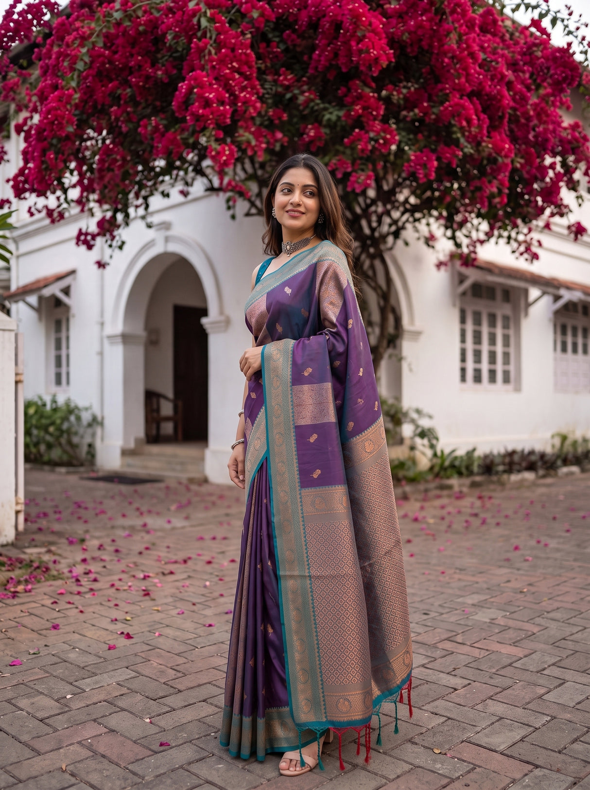 MIMOSA Navy Kanjivaram Art silk Saree — pose 5 styling detail