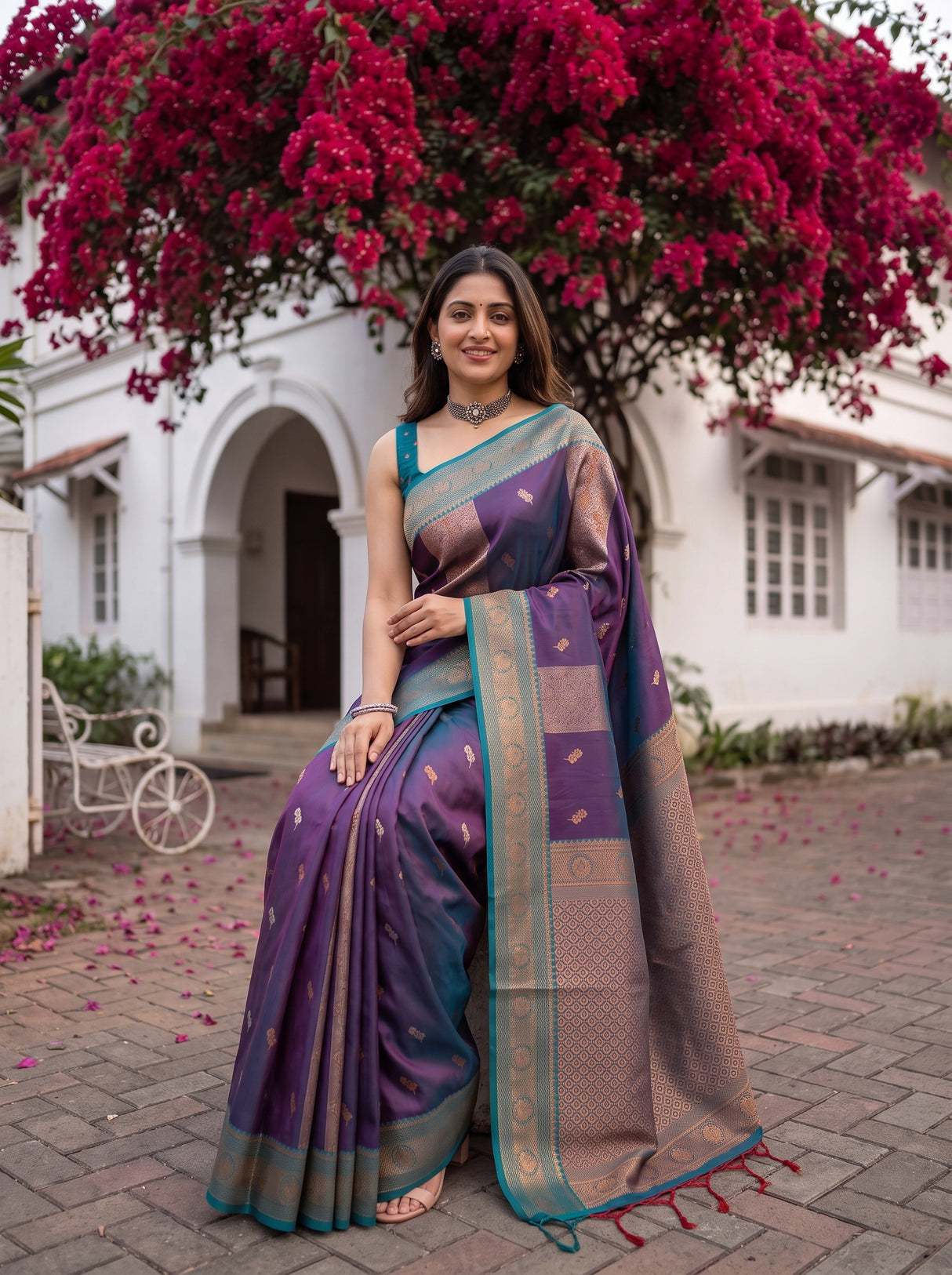 MIMOSA Navy Kanjivaram Art silk Saree — pose 8 styling detail