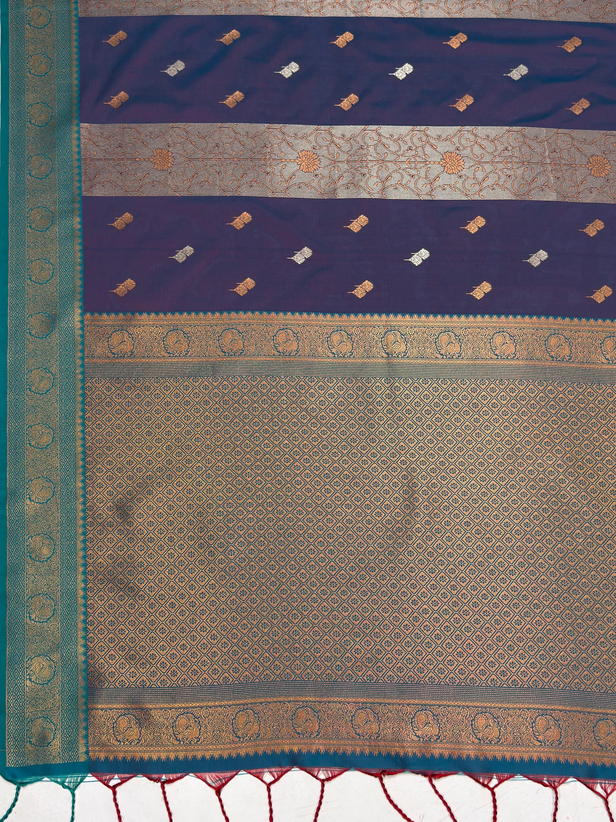MIMOSA Navy Kanjivaram Art silk Saree — pallu and zari work detail